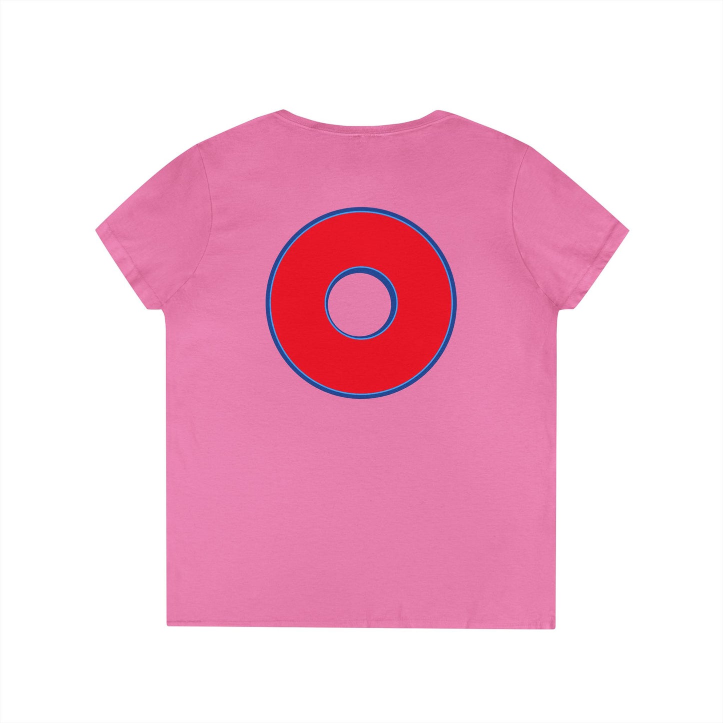 Women's Donut V-Neck Tee - "Red Philly Special" - plain red donuts w/blue outline