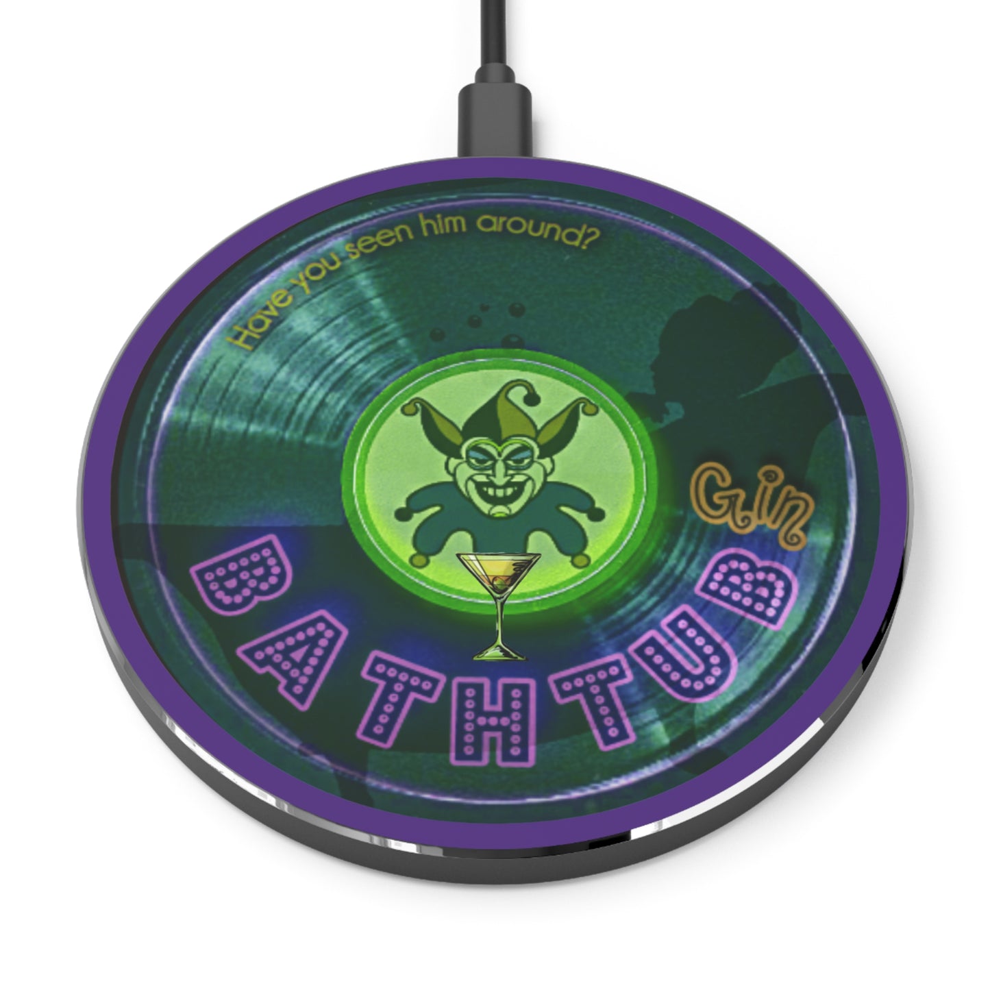 The Flow - Wireless Lumpy Donut Chargers - "The Joker's Personal Wireless Charger" - vivid dark teal donut w/purple background - variant 3