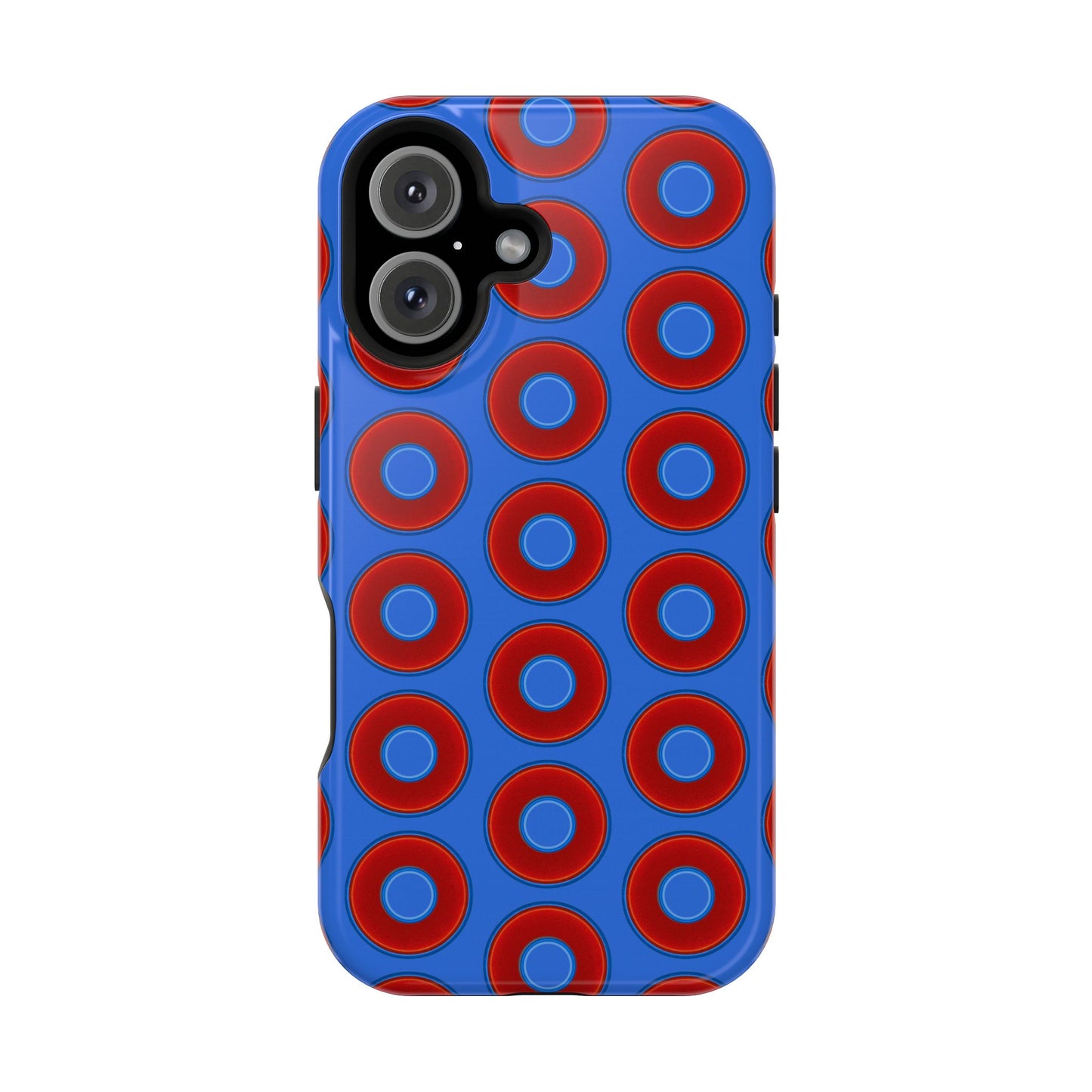 Impact-Resistant Lumpy Donut Case - red vivid donut print w/medium royal blue background