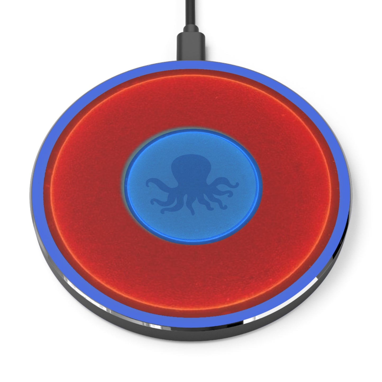 The Flow - Wireless Lumpy Donut Chargers - "Roger Moore's Donut" - vivid red w/royal blue background - variant - 1