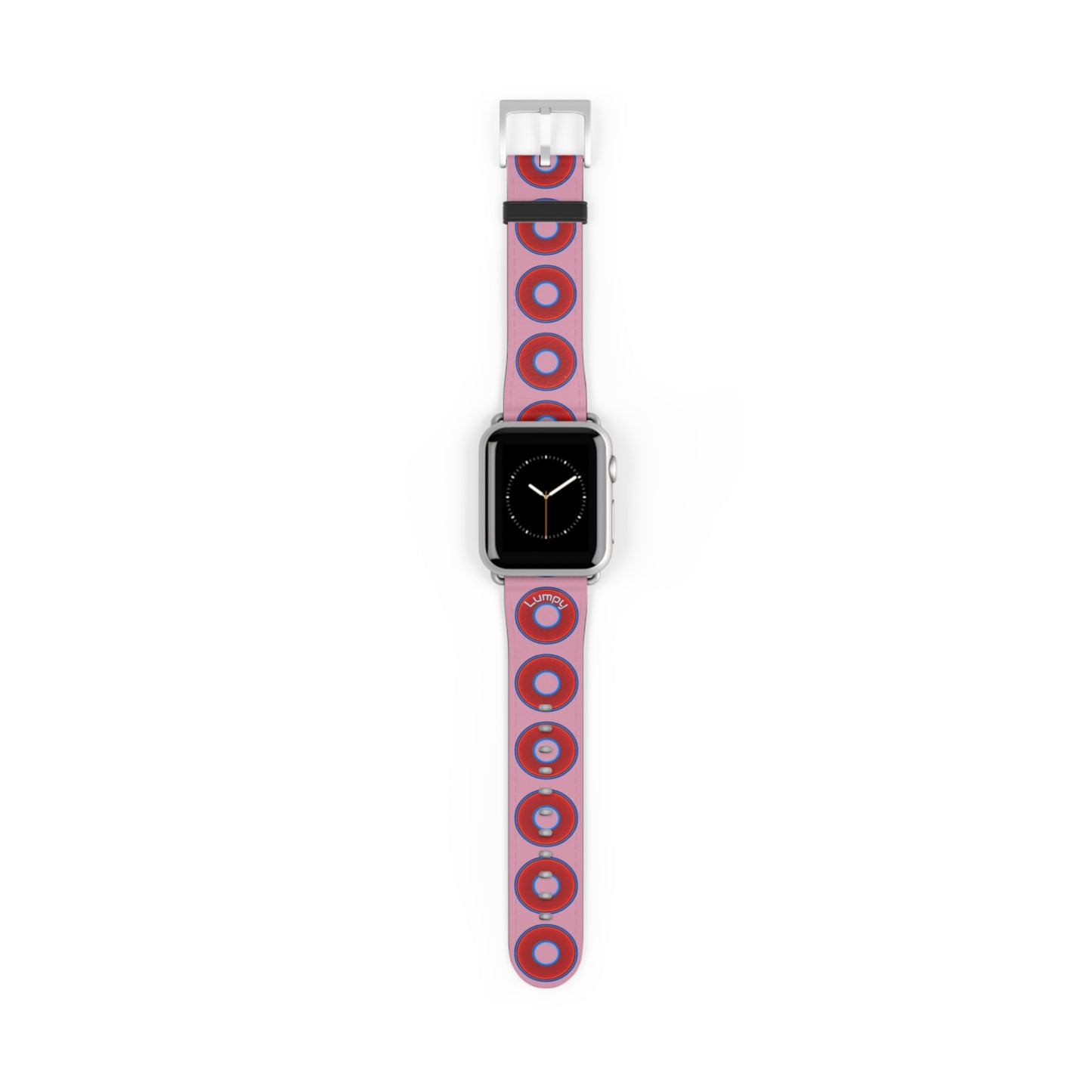 Lumpy Donut Wristband - compatible w/apple watch - red vivid donuts w/pale magenta background
