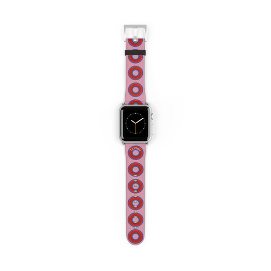 Lumpy Donut Wristband - compatible w/apple watch - red vivid donuts w/pale magenta background