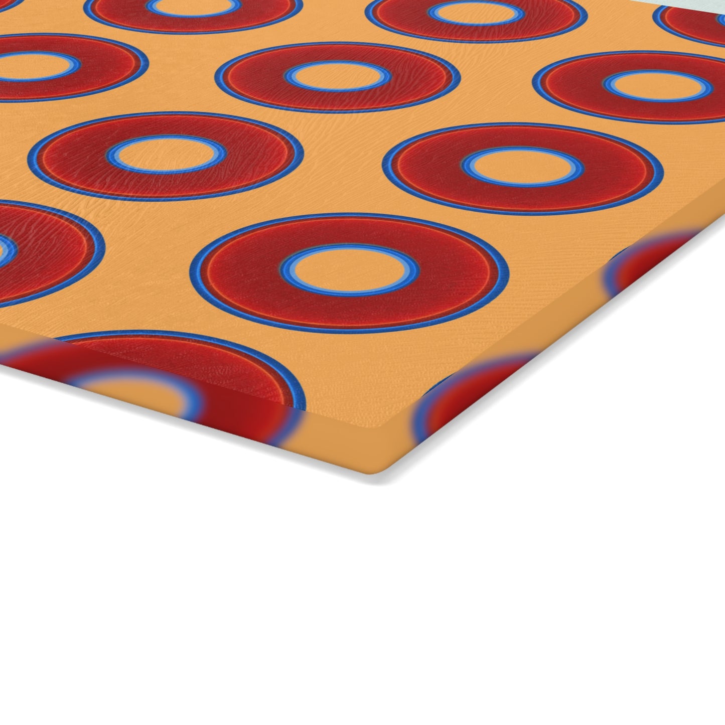 My Friend's Cutting Board - vivid red donuts w/creamsicle orange background