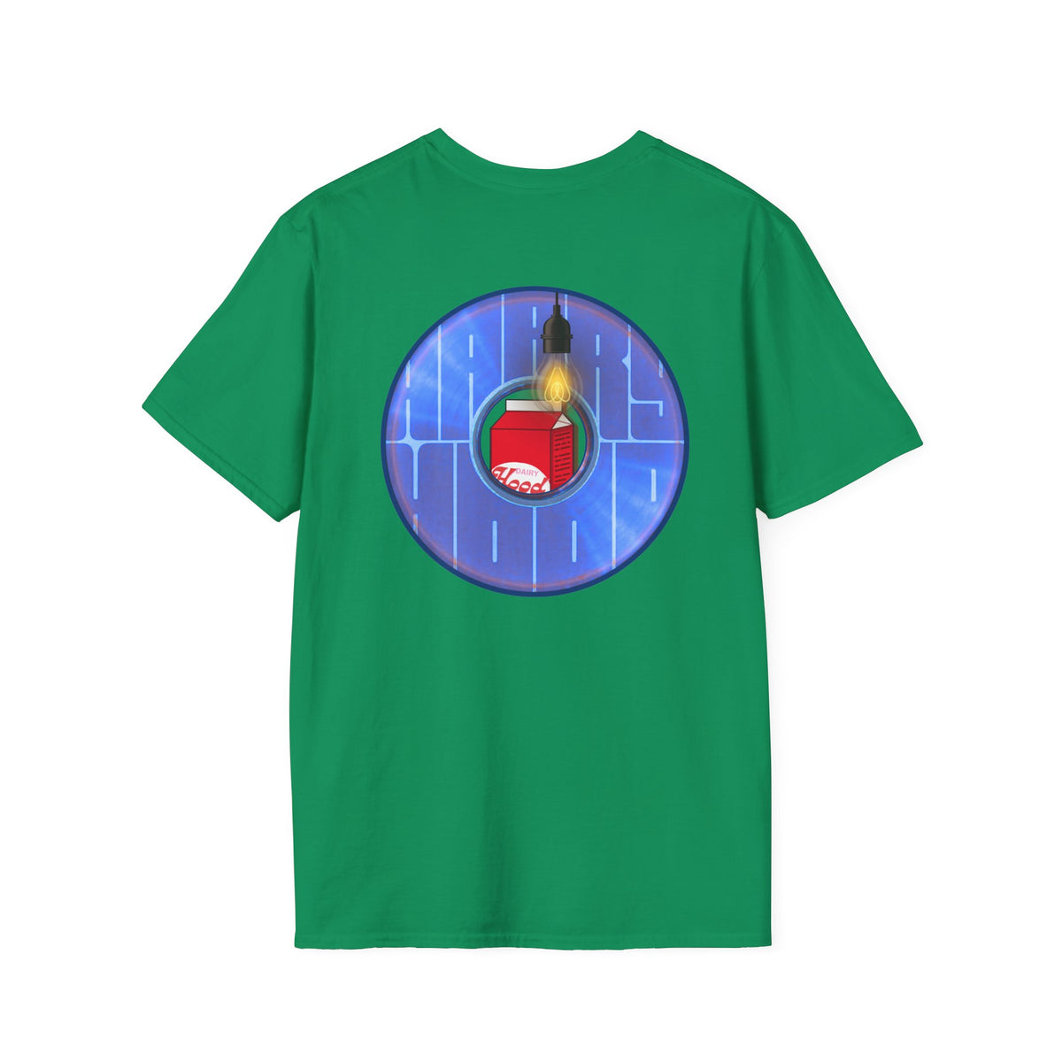 Classic Donut Tee - Unisex Soft-Style - "Harry Left His Donut Shirt" - series 1.0  - variant 4 - purple/blue donut - w/milk & light on