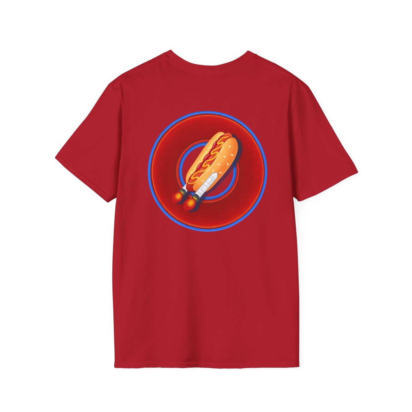 Classic Donut Tee - Unisex Soft-Style - "Viva Las Vegas Donut" -  vivid red donut w/raw dogger - variant 1
