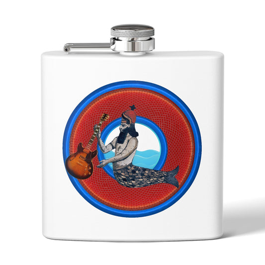 Lump's Donut Flask 6 oz -  "OG Flask" - red/blue rustic donut - [*w/your choice of 6 backgrounds]