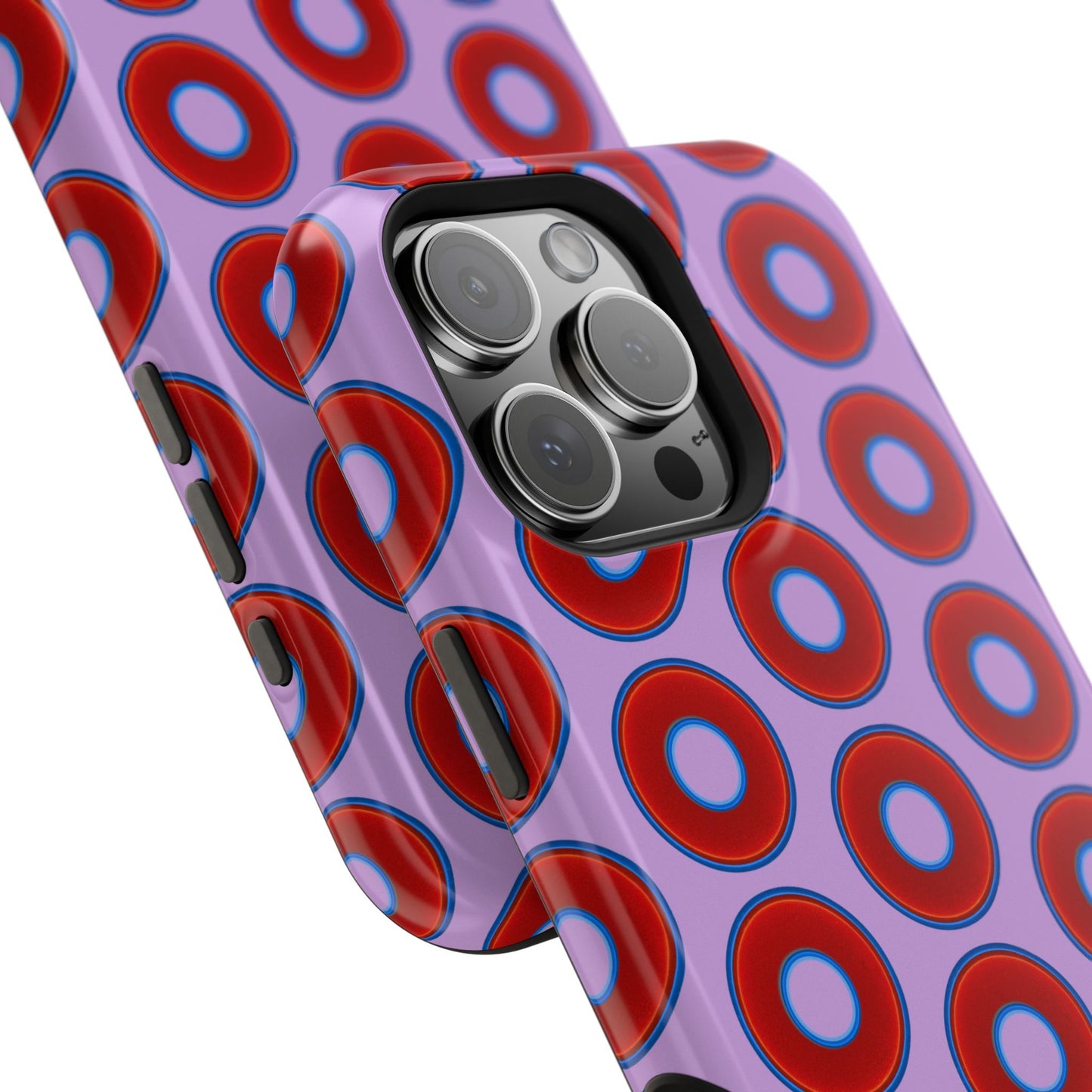 Impact-Resistant Lumpy Donut Case - red vivid donut print w/wisteria purple background