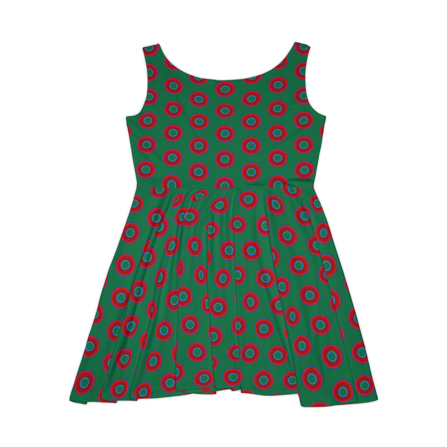 Women's Skater Donut Dress - vivid red donut print w/green background