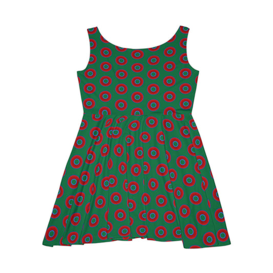 Women's Skater Donut Dress - vivid red donut print w/green background