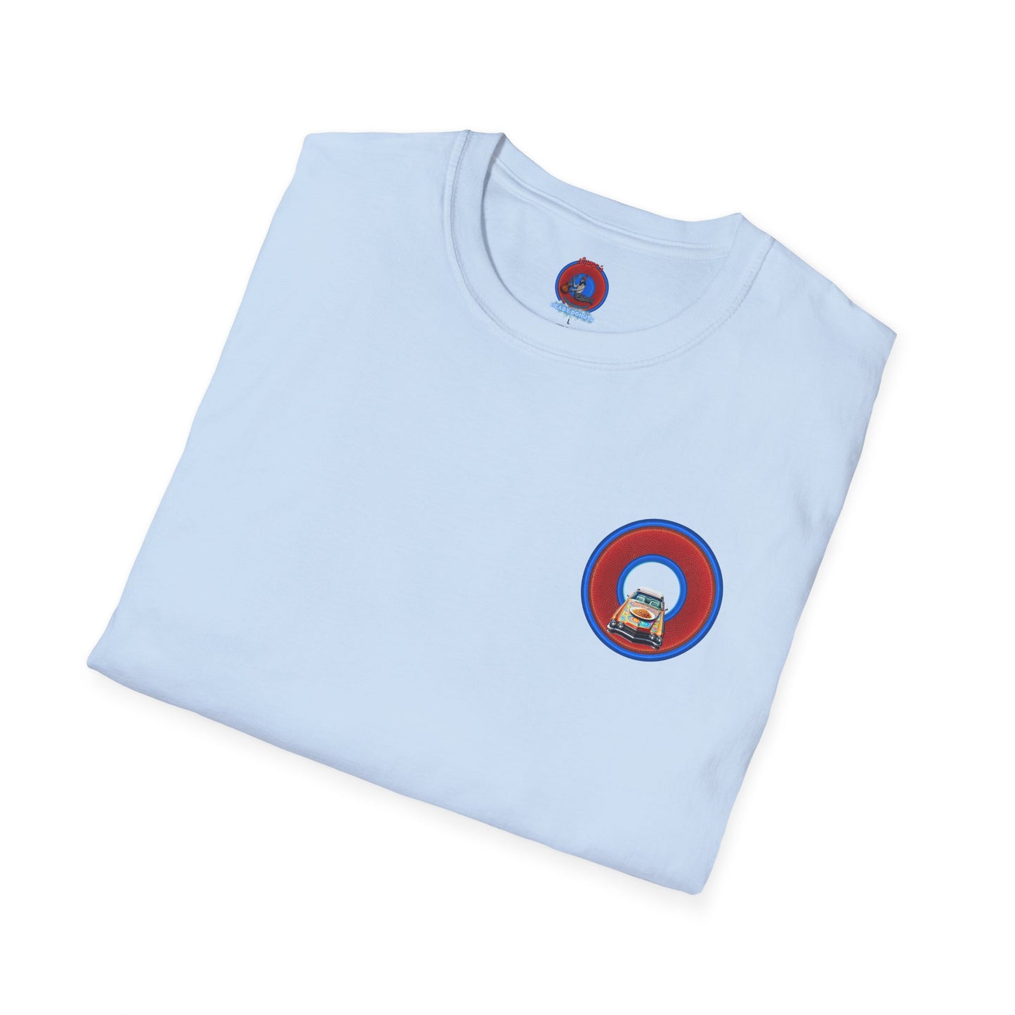 Classic Donut Tee - Unisex Soft-Style - "Cadillac Rainbows Spaghetti Incident" - series 1.0  - variant 4 - red/blue donut
