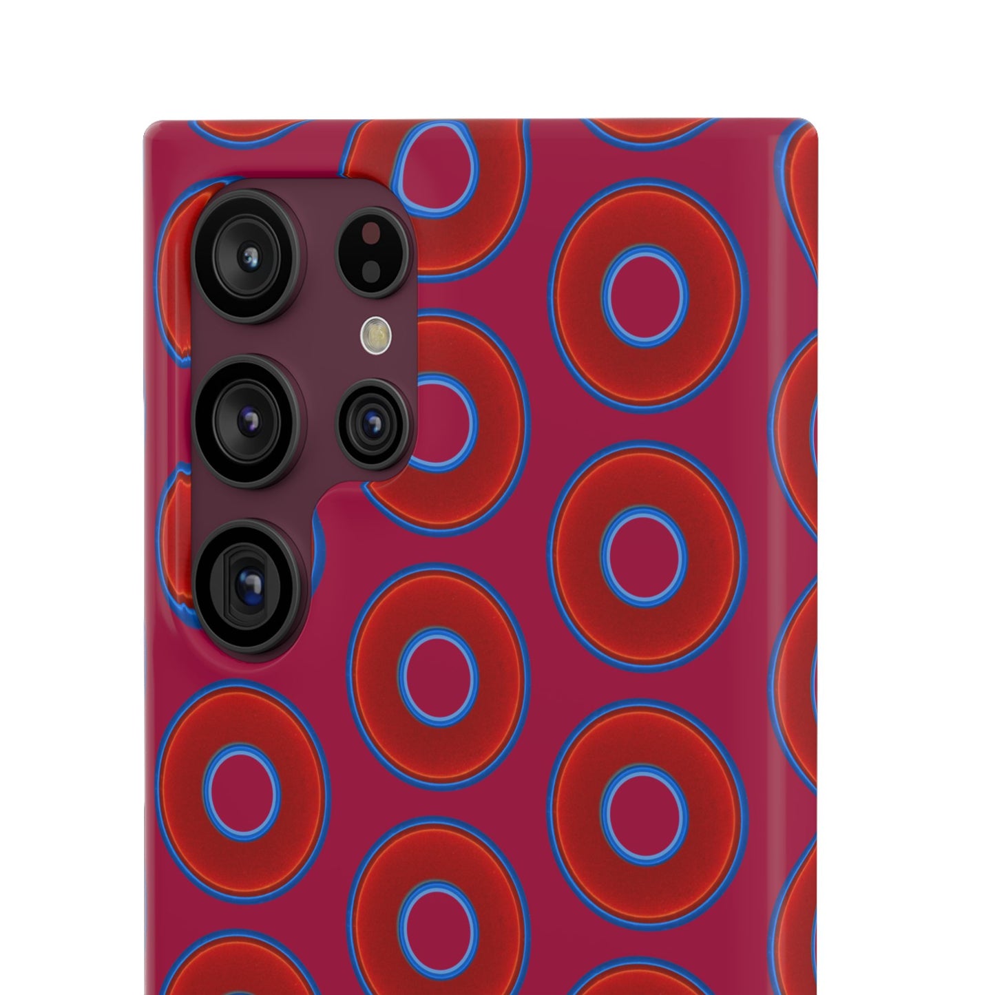 Lumpy Donut Snap Case - red vivid donut print w/dark magenta background