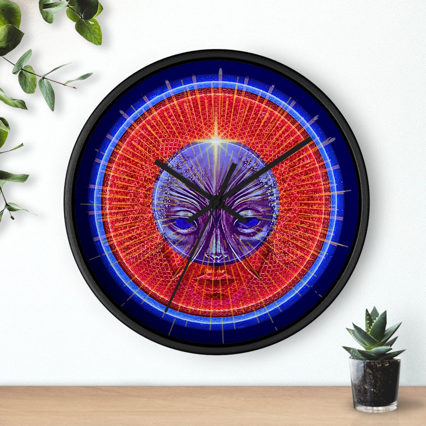 Lumpy Wall Clock - "Conjurers of Awesome" - variant 3 - rustic red/blue donut w/navy background