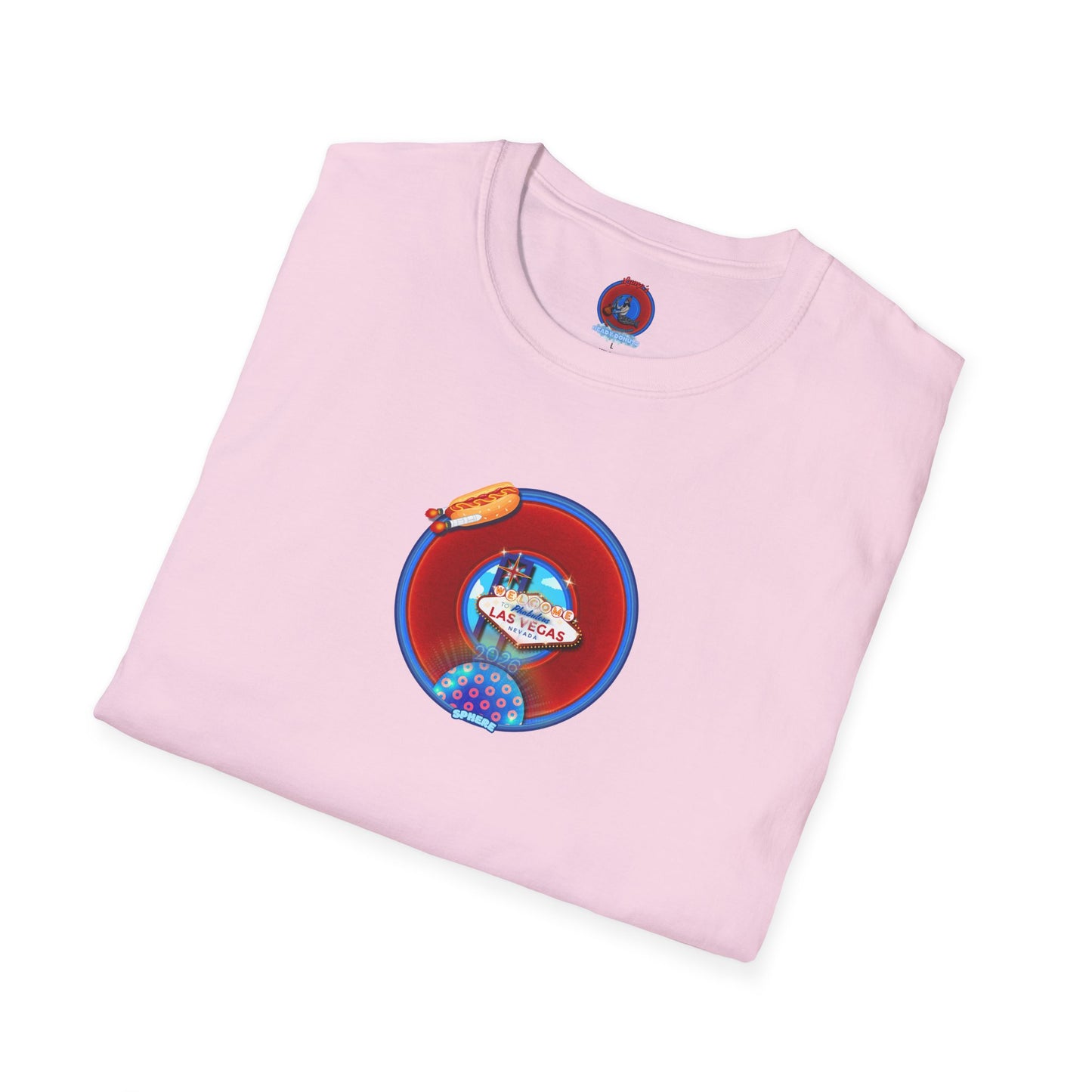 Classic Donut Tee - Unisex Soft-Style - "Viva Las Vegas Donut" -  vivid red donut w/raw dogger - variant 4