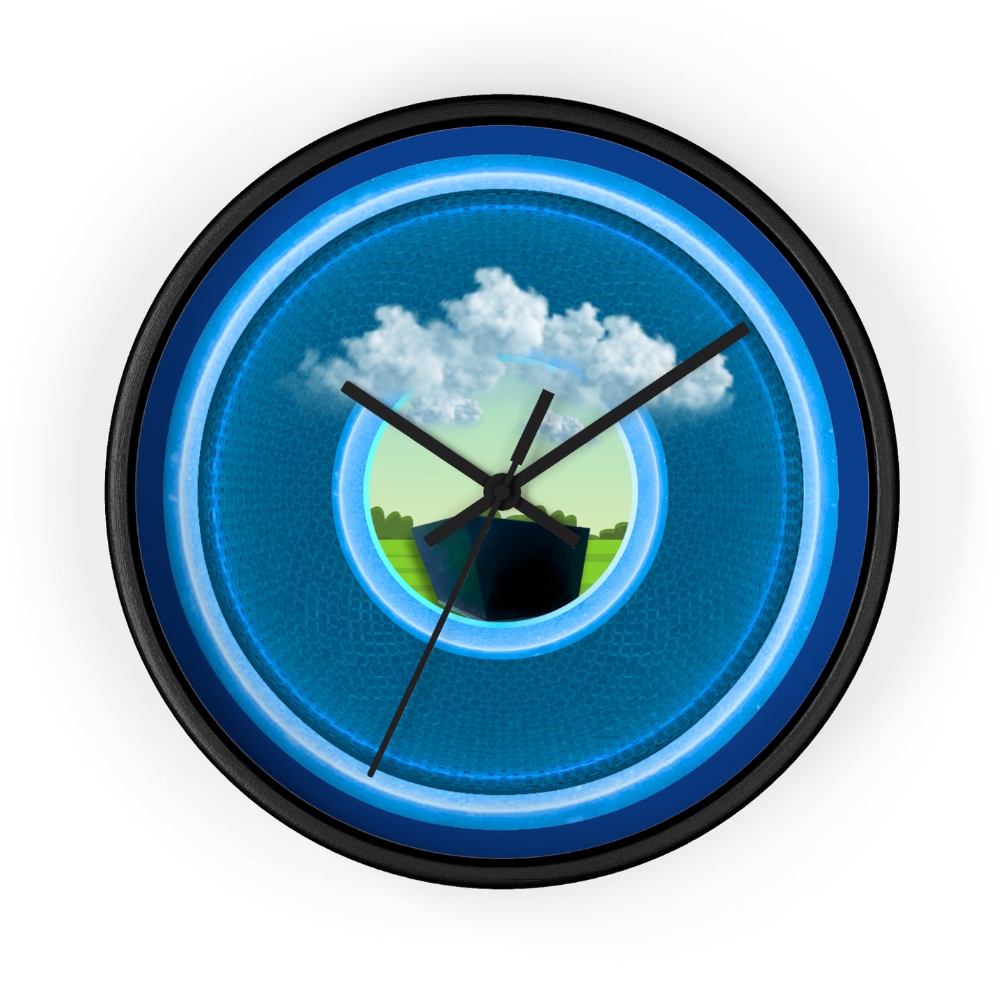 Lumpy Wall Clock - "Got Rhombus?" - variant 1 - blue/light blue rustic donut w/dark blue background