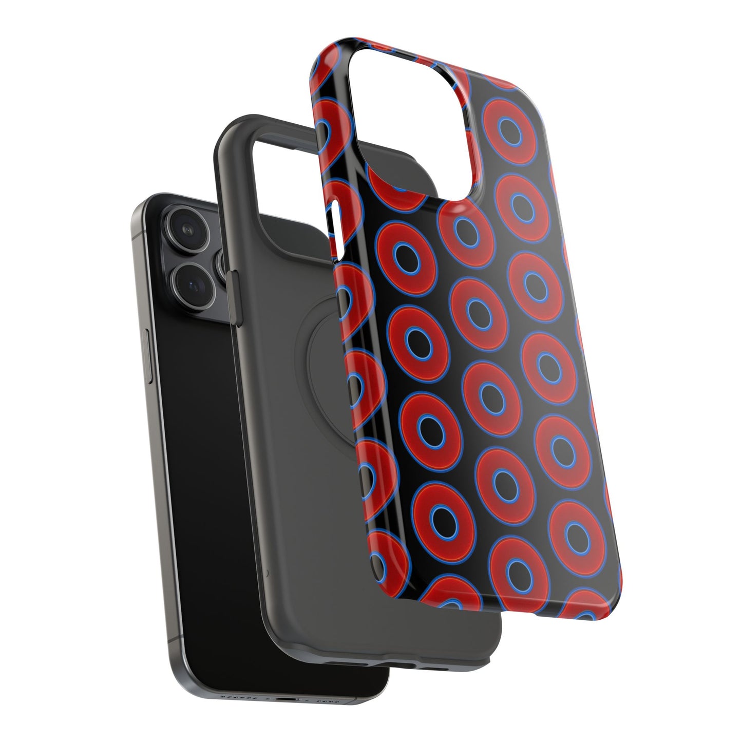 Impact-Resistant Lumpy Donut Case - red vivid donut print w/black background