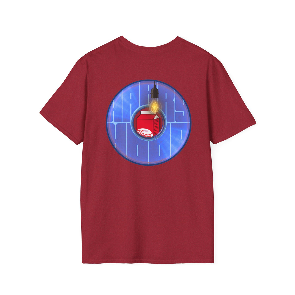 Classic Donut Tee - Unisex Soft-Style - "Harry Left His Donut Shirt" - series 1.0  - variant 4 - purple/blue donut - w/milk & light on
