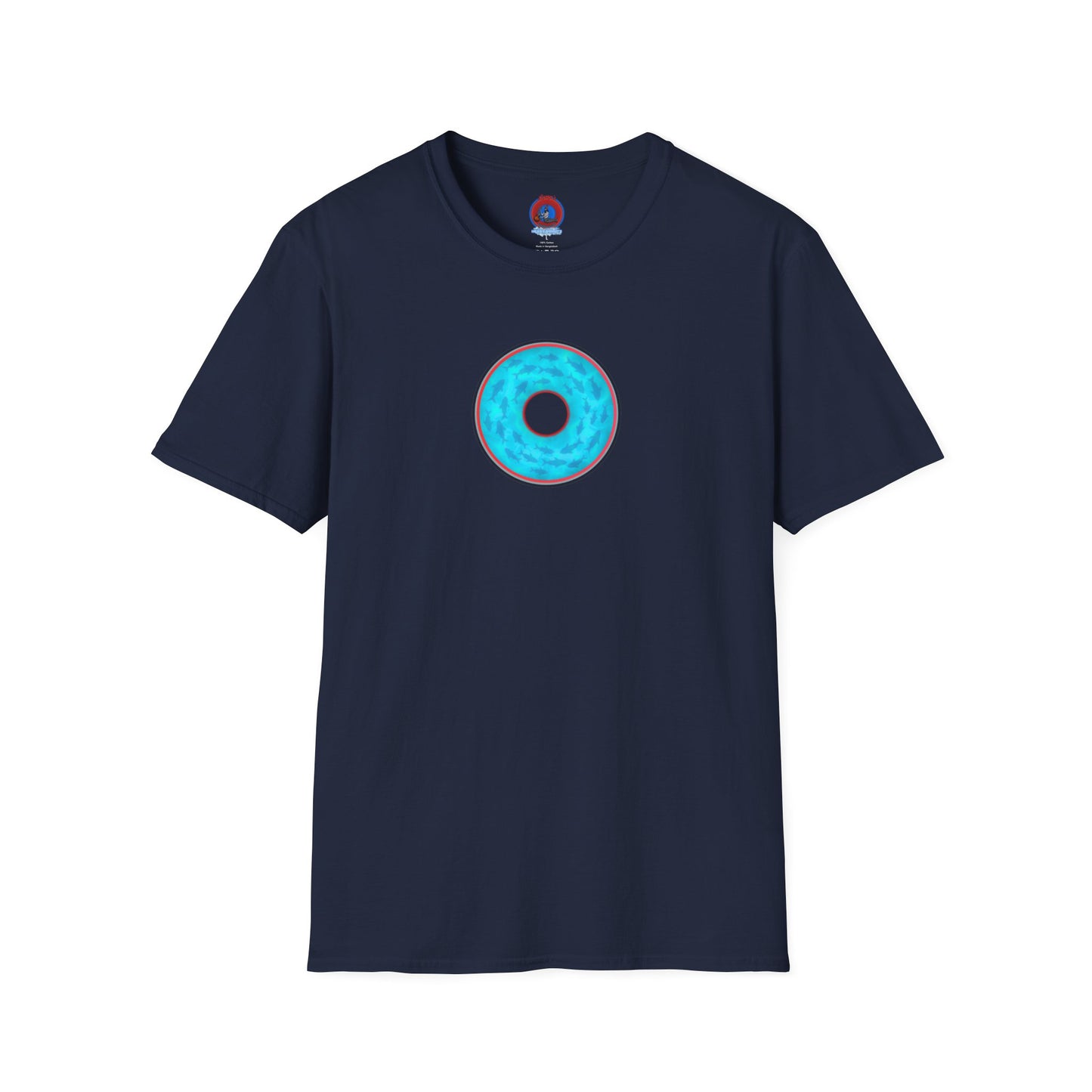 Classic Donut Tee - Unisex Soft-Style - "Skoolie of Phishies" - vivid sea donut - w/light blue water - variant 1