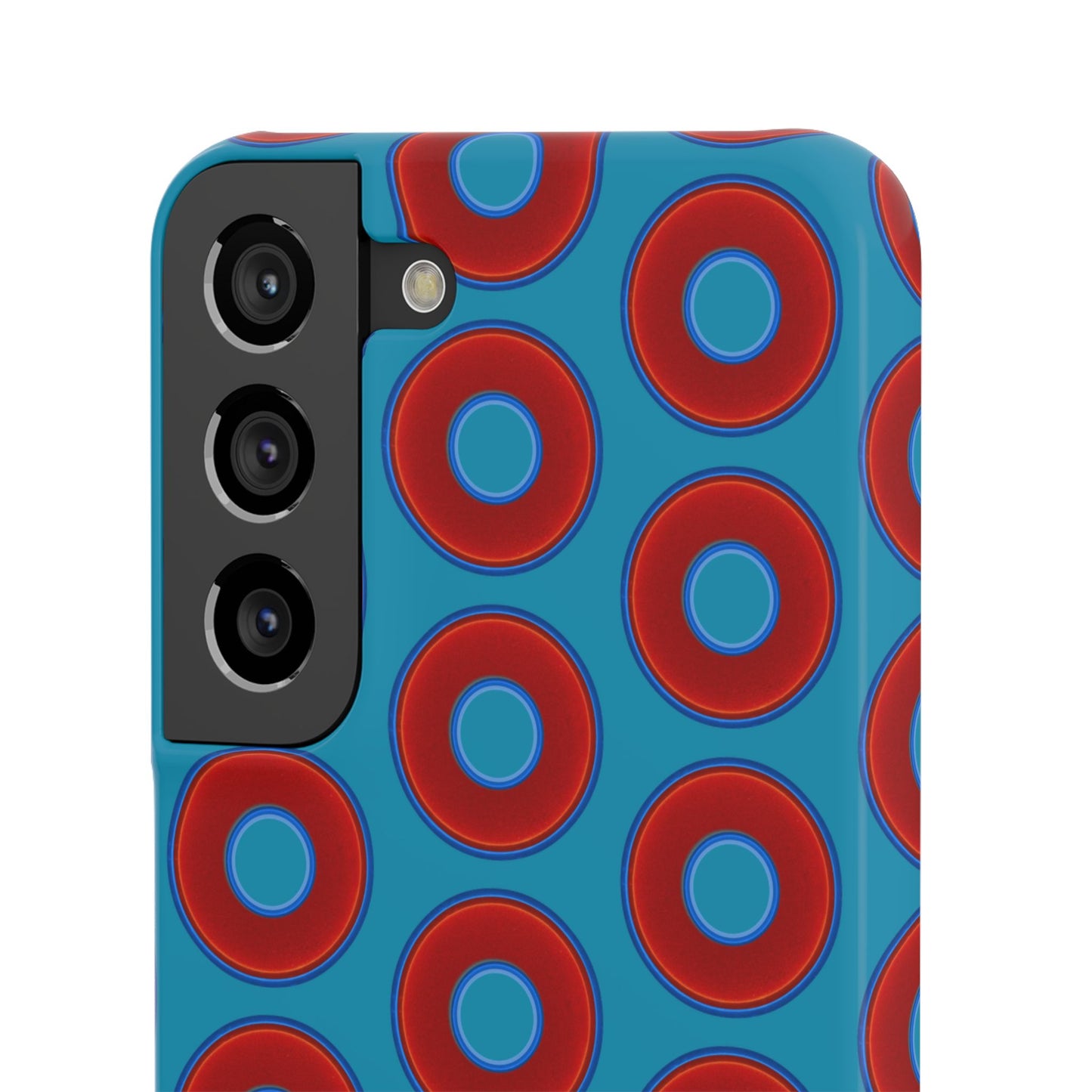 Lumpy Donut Snap Case - red vivid donut print w/aquamarine blue background