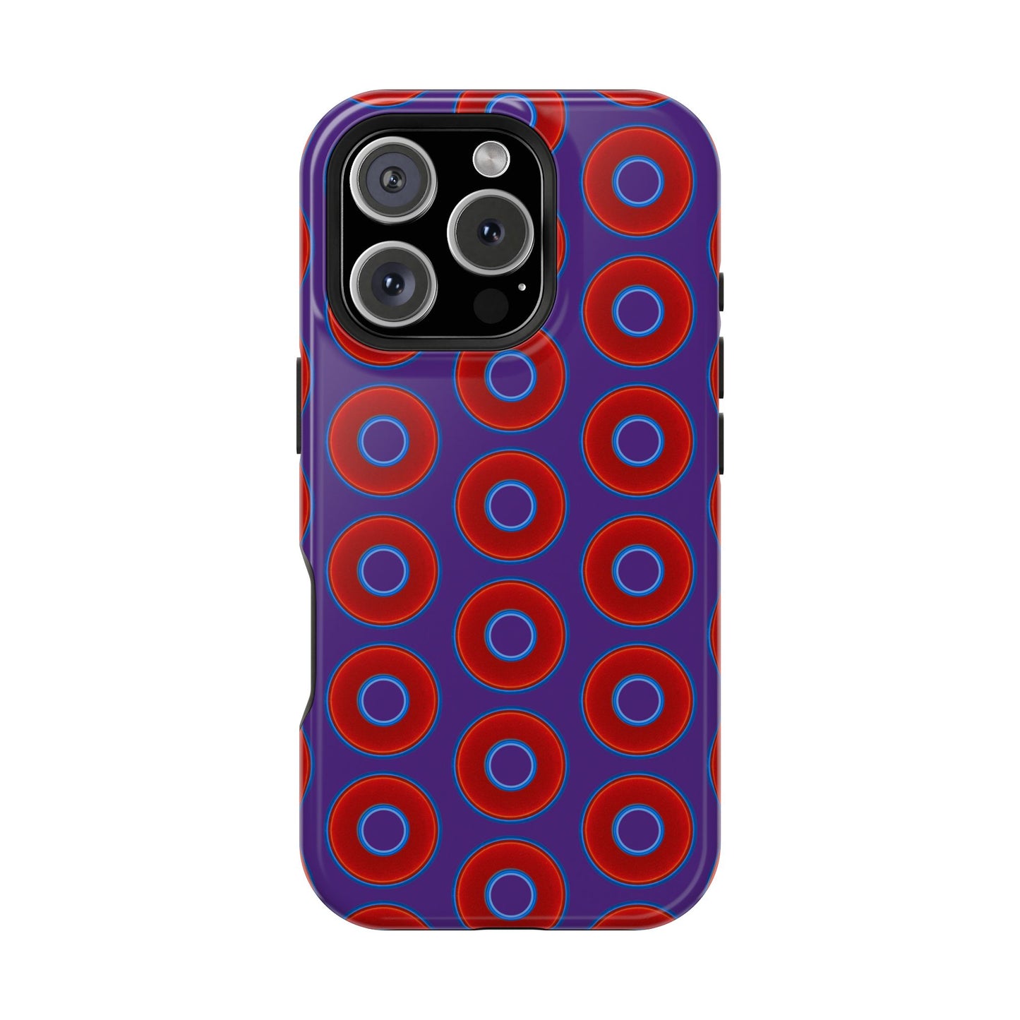 Impact-Resistant Lumpy Donut Case - red vivid donut print w/dark purple background
