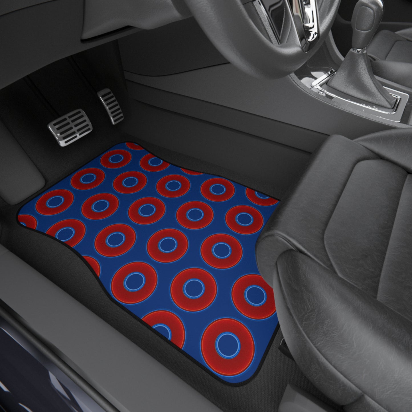 Contacted Car Mats - vivid donut print w/dark blue background