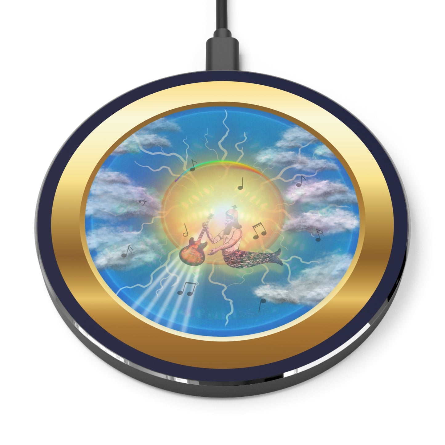 The Flow - Wireless Lumpy Donut Chargers - "The Divided Wireless Donut Charger" - vivid sky donut w/dark navy background - variant 3 - [*charitable donut]