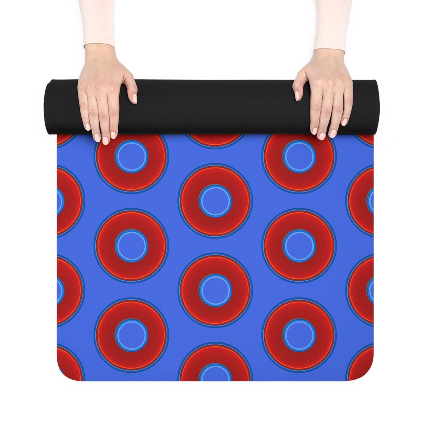 Lumpy Donut Yoga Mat :) - 24″ x 70" - vivid red donut print