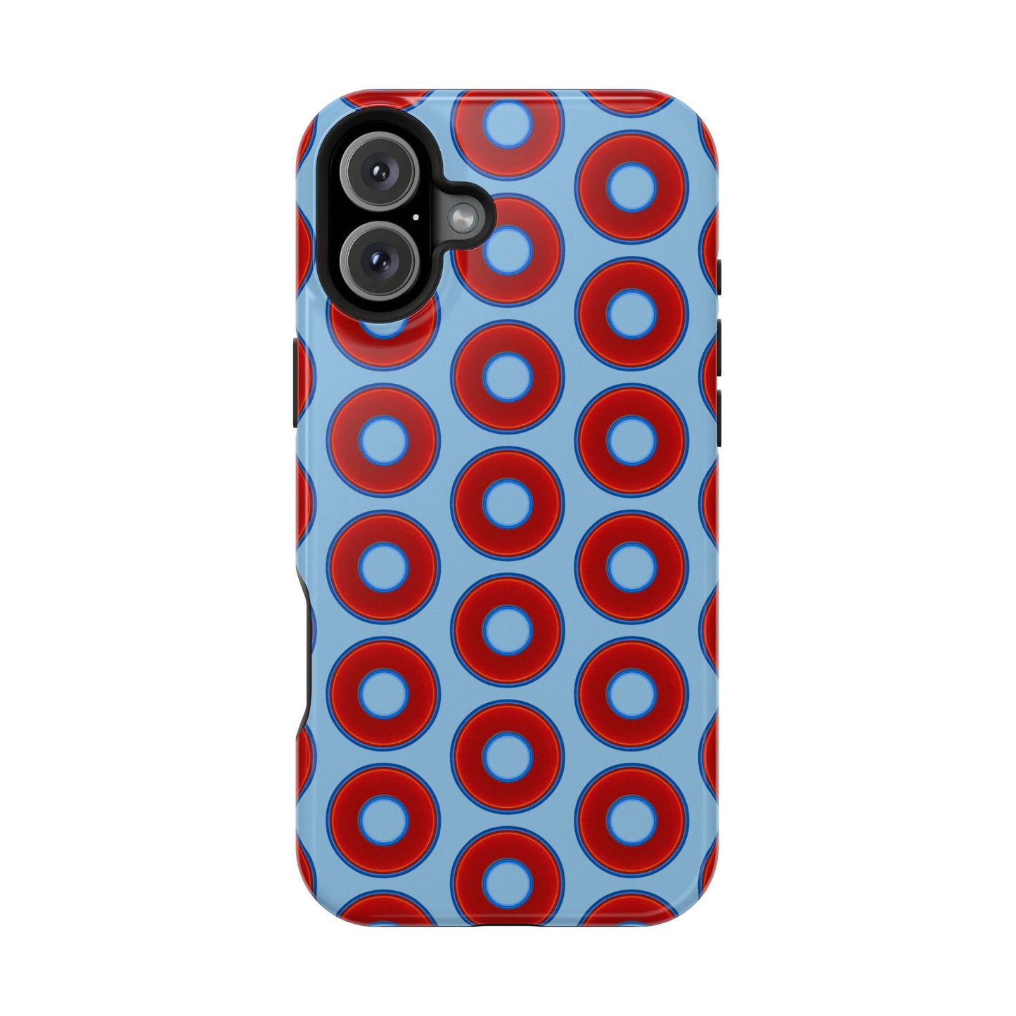 Impact-Resistant Lumpy Donut Case - red vivid donut print w/sky blue background
