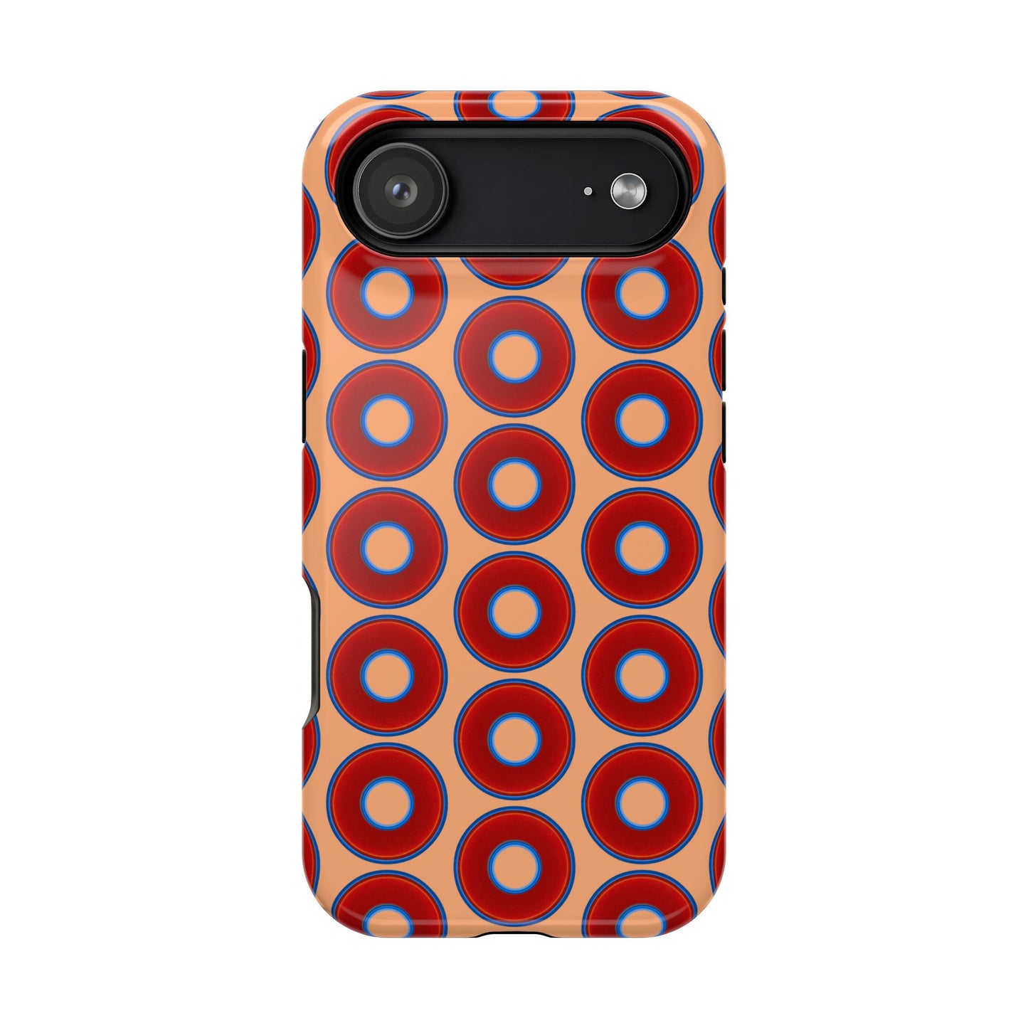 Magnetic Tough Donut Case - red vivid donut print w/peach background
