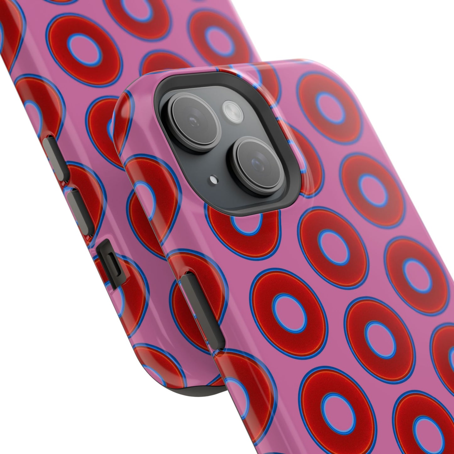 Impact-Resistant Lumpy Donut Case - red vivid donut print w/pink background