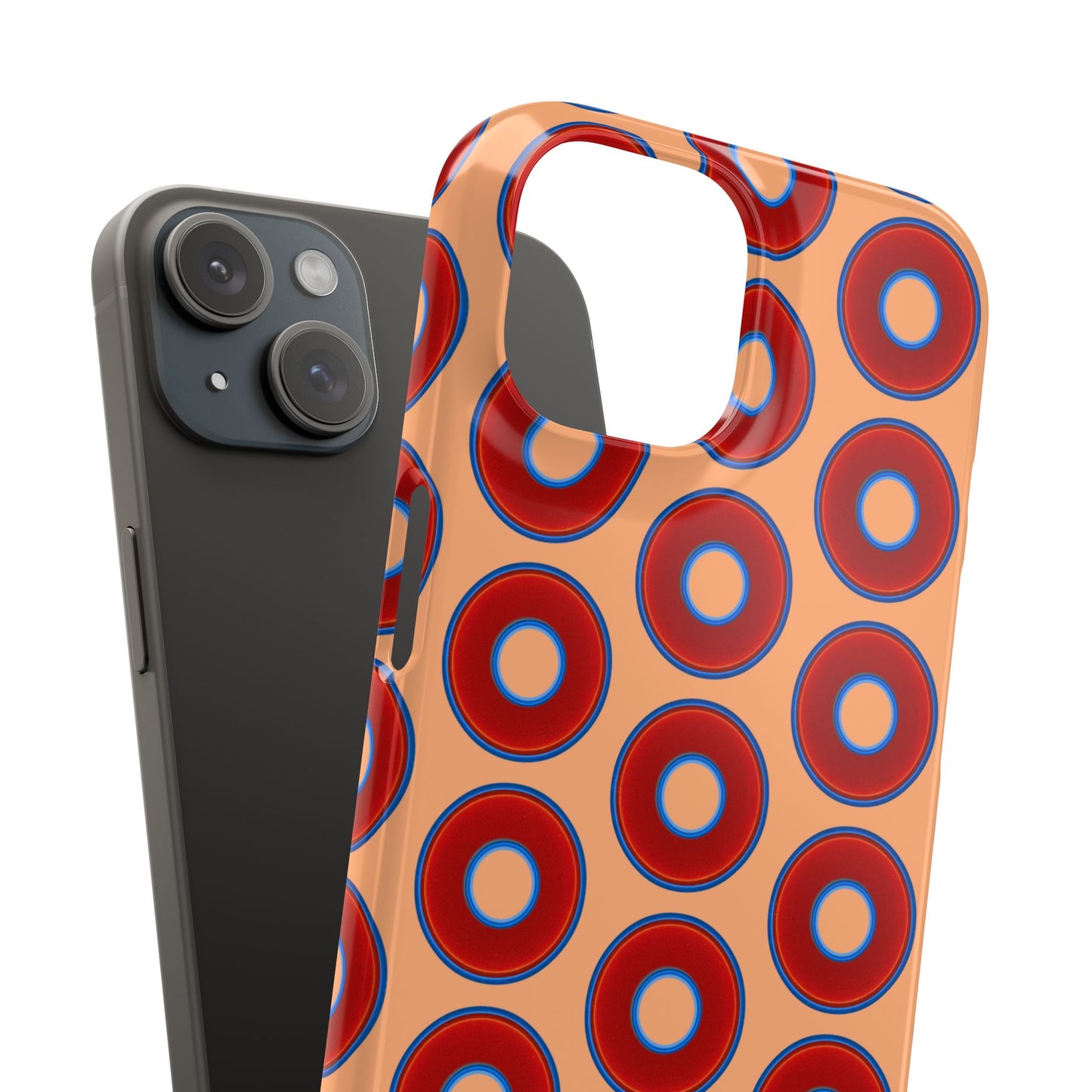 Lumpy Donut Snap Case - red vivid donut print w/peach background