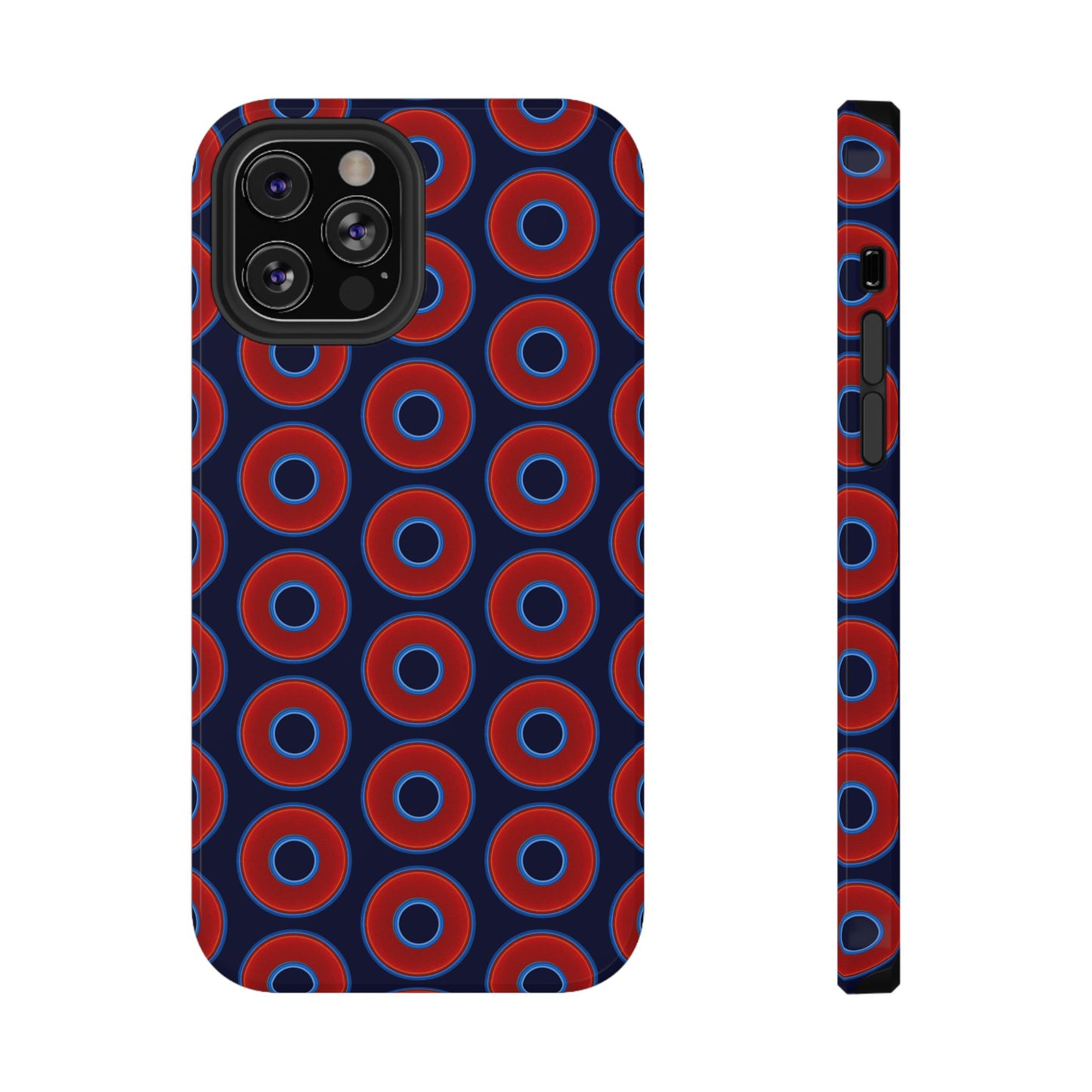 Impact-Resistant Lumpy Donut Case - red vivid donut print w/dark navy blue background