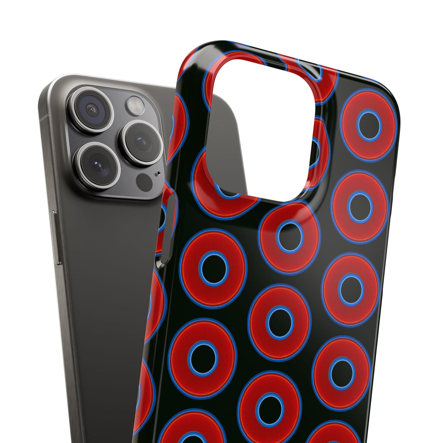 Lumpy Donut Snap Case - red vivid donut print w/midnight moss green background