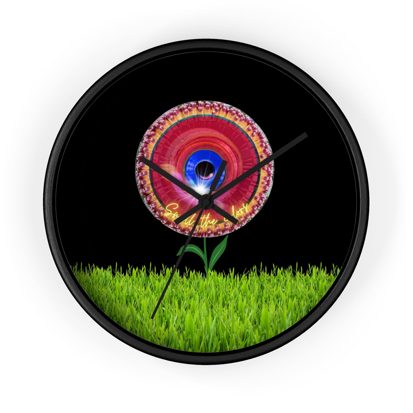 Lumpy Wall Clock - "Smell the Donuts Outside" - variant 2 - red vivid flour donut w/black background