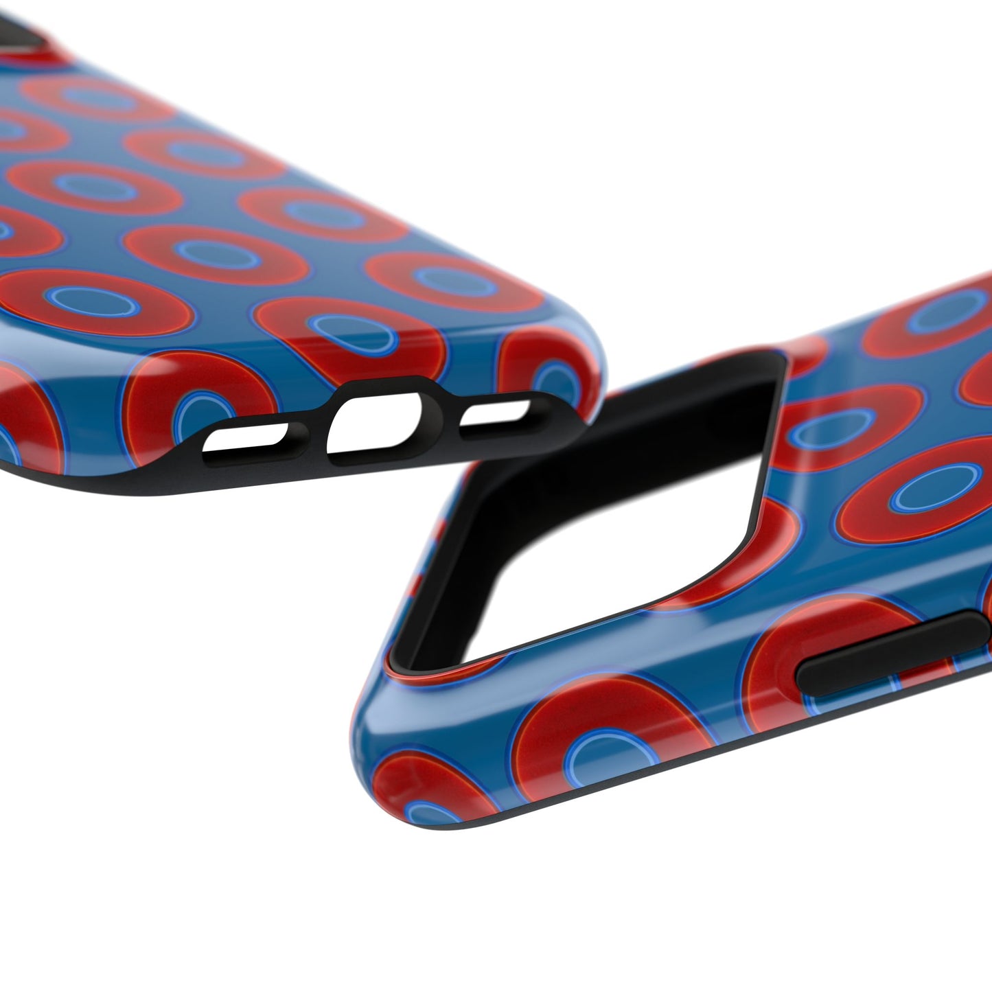 Impact-Resistant Lumpy Donut Case - red vivid donut print w/wavy navy background