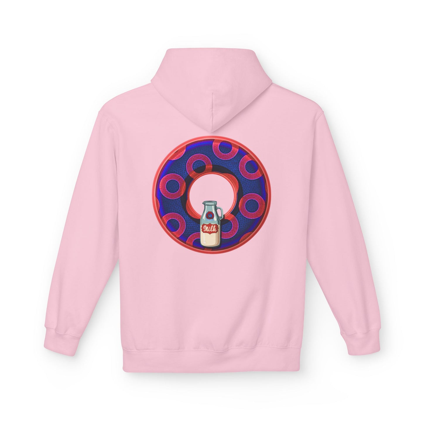 Fleece Harry Hoodies [Midweight Soft-style] - "Wooked Cream Dairy - YEMSG Donut" - electric blue/red rustic paradox donut - variant 2