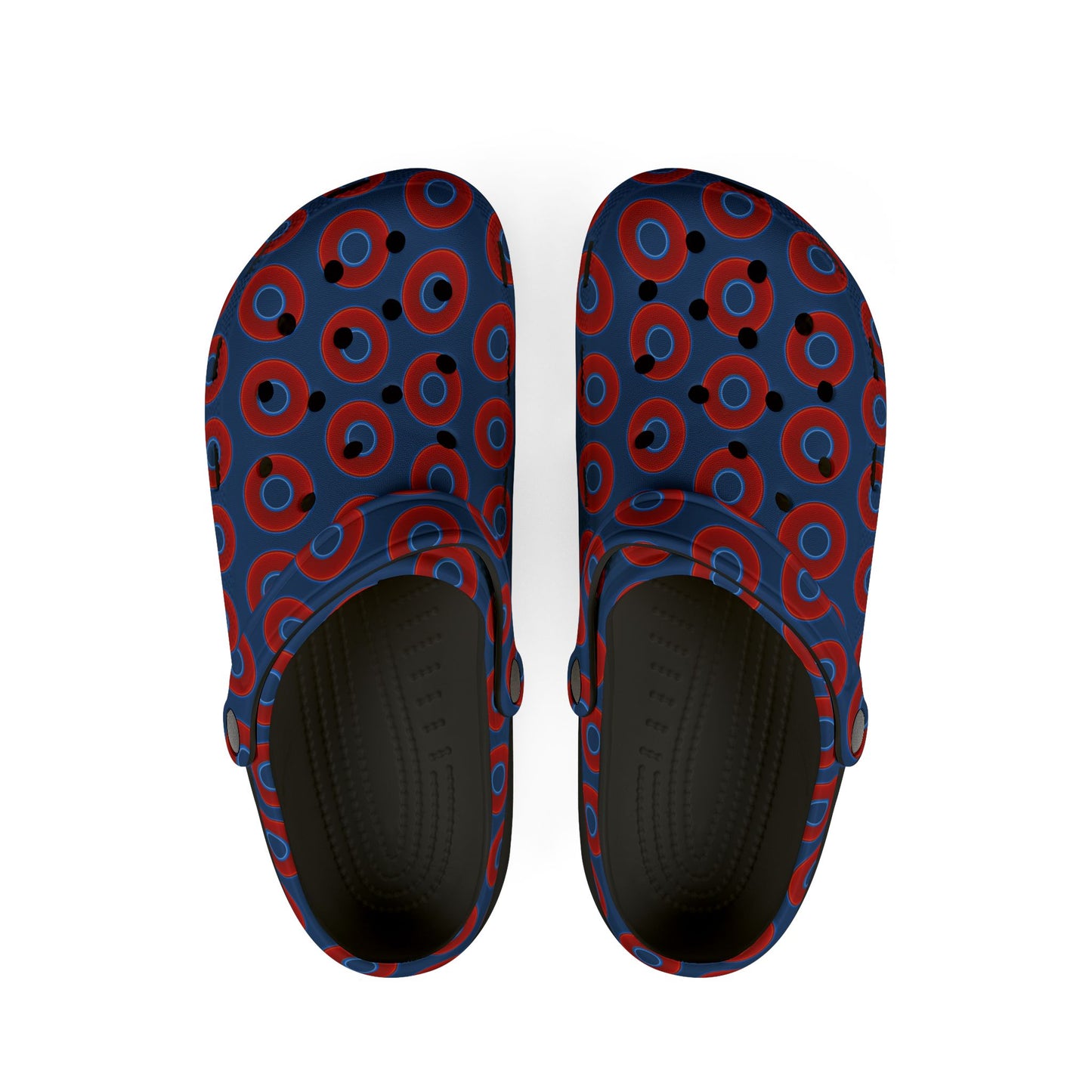 Spatchcocks - donut slip-on shoes - vivid red donuts w/Atlantic navy background [unisex]