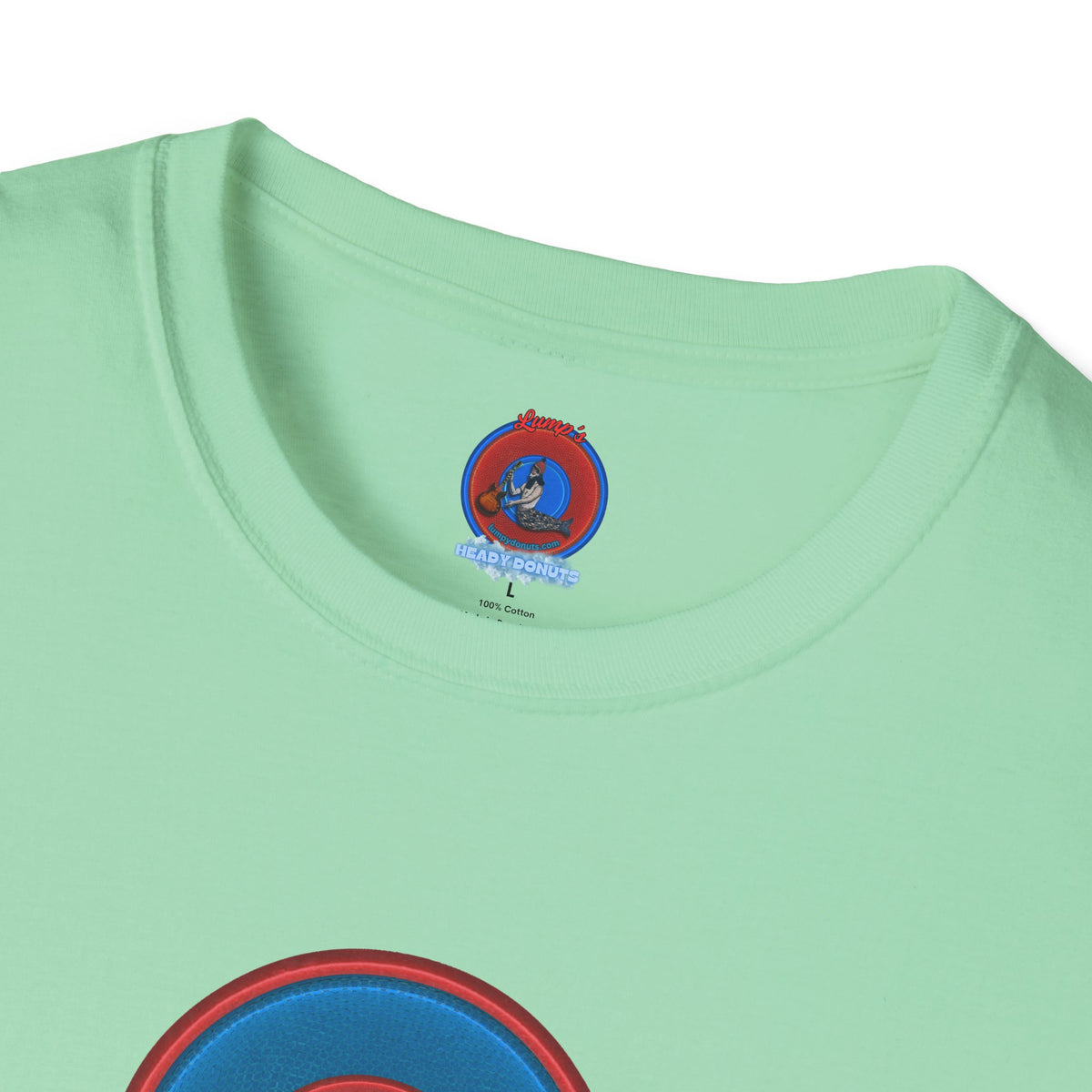 Classic Donut Tee - Unisex Soft-Style - "The Lumpy Donut" - variant 2 - blue/red donut