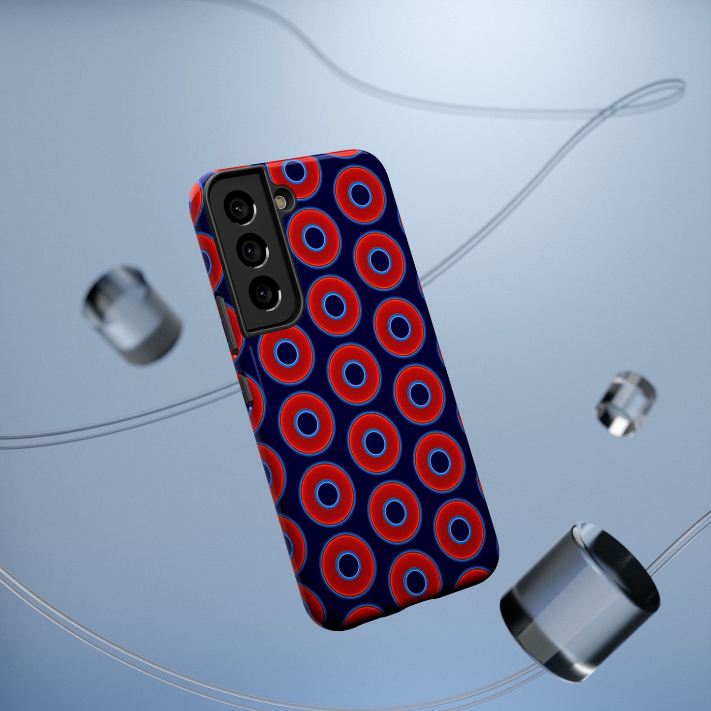 Impact-Resistant Lumpy Donut Case - red vivid donut print w/midnight blue background