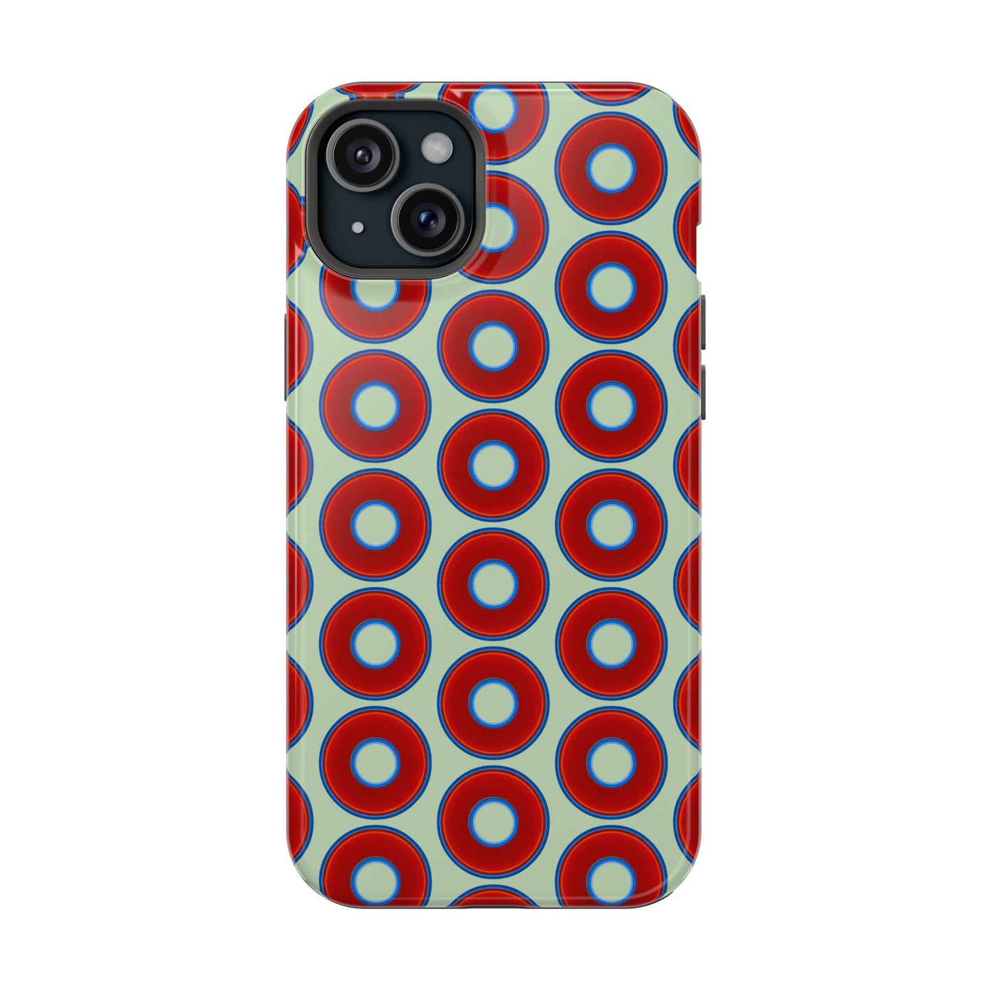 Magnetic Tough Donut Case - red vivid donut print w/seafoam green background