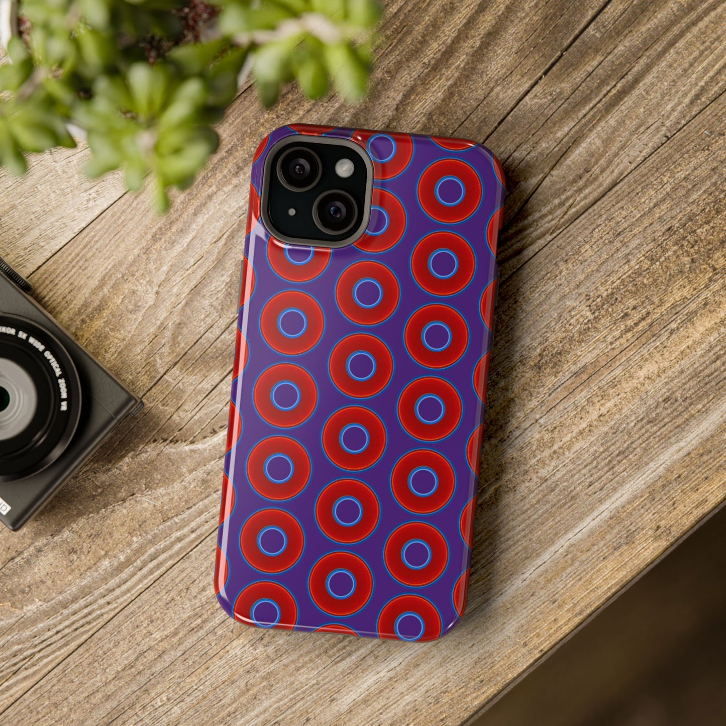 Magnetic Tough Donut Case - red vivid donut print w/purple background