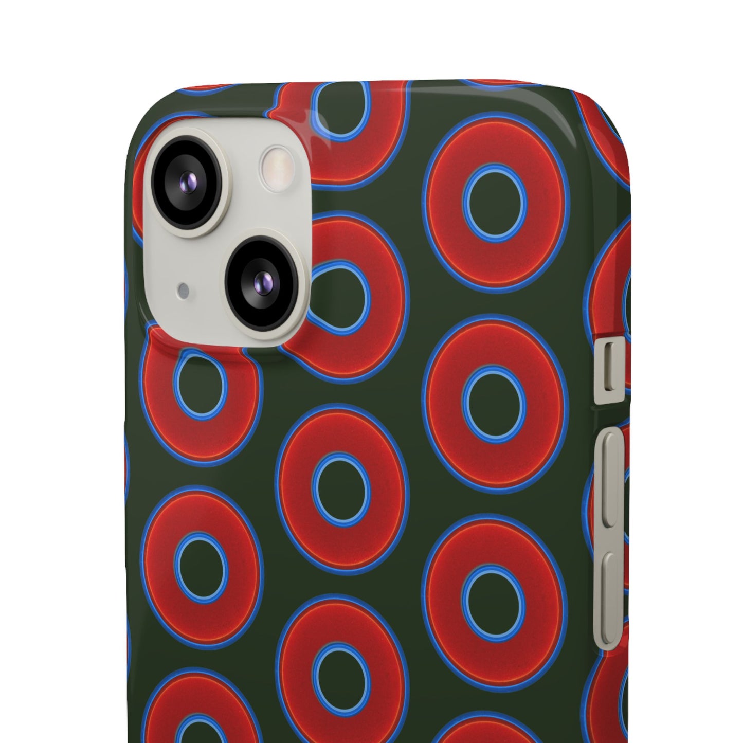 Lumpy Donut Snap Case - red vivid donut print w/deep forest green background