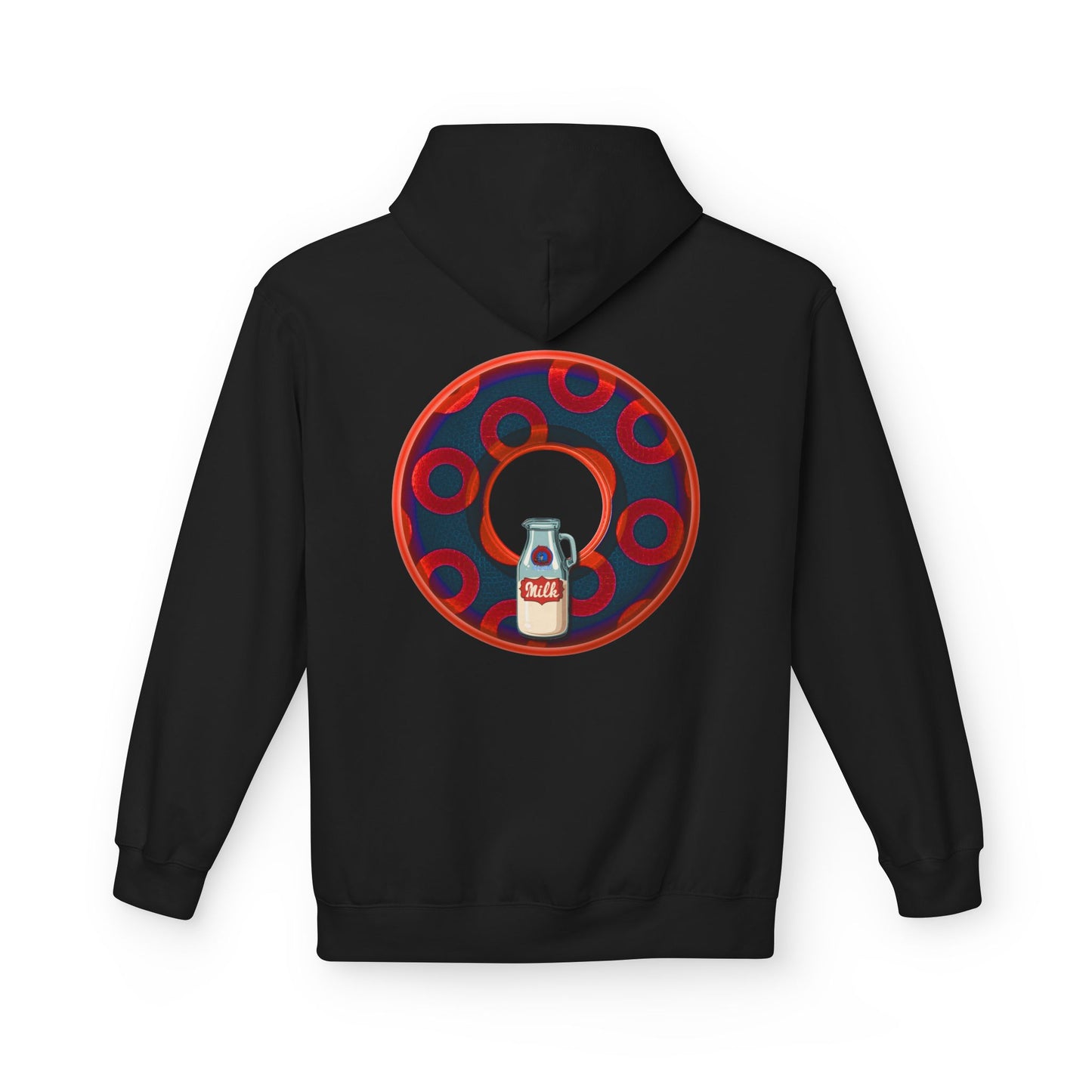 Fleece Harry Hoodies [Midweight Soft-style] - "Wooked Cream Dairy - YEMSG Donut" - navy blue/red rustic paradox donut - variant 3