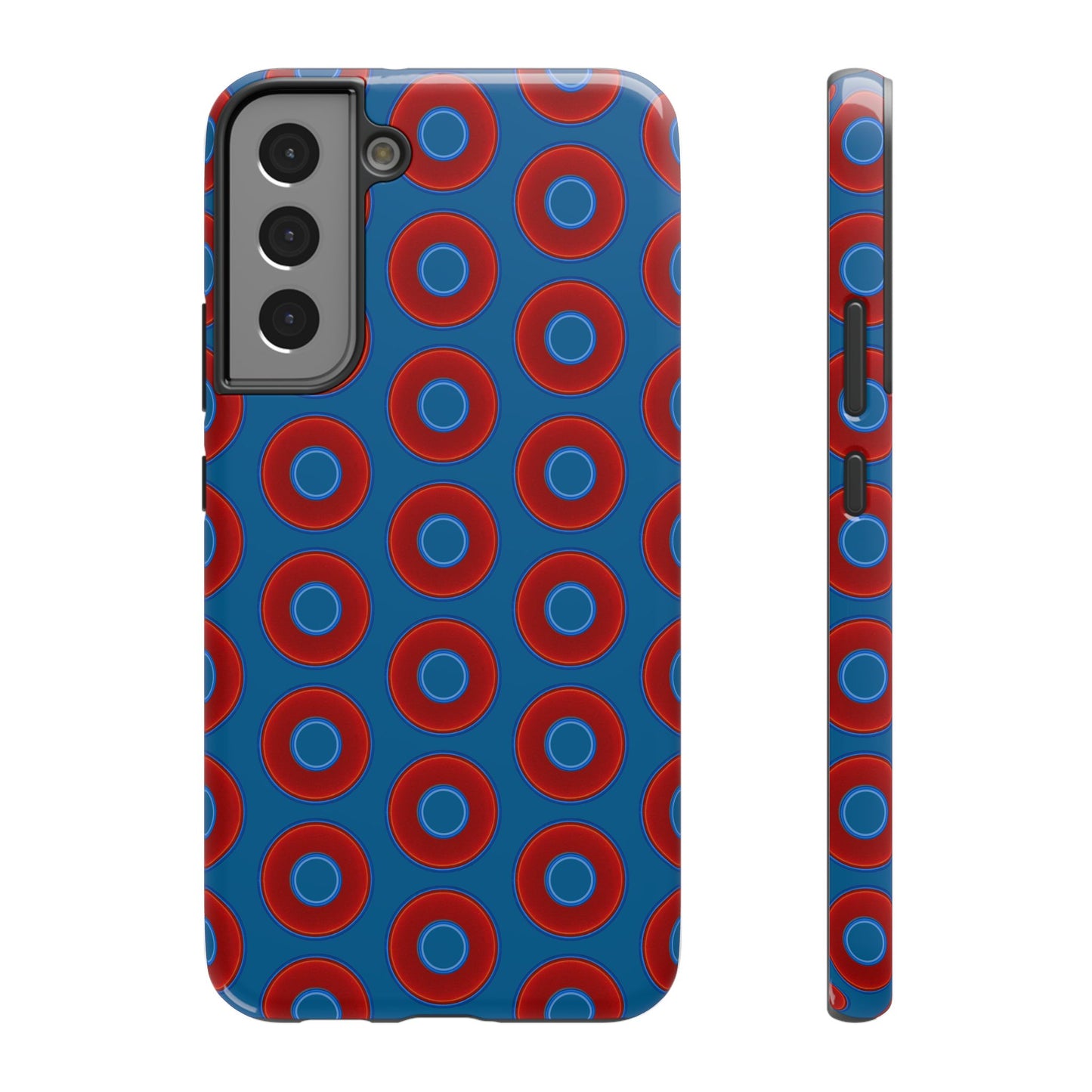 Impact-Resistant Lumpy Donut Case - red vivid donut print w/wavy navy background