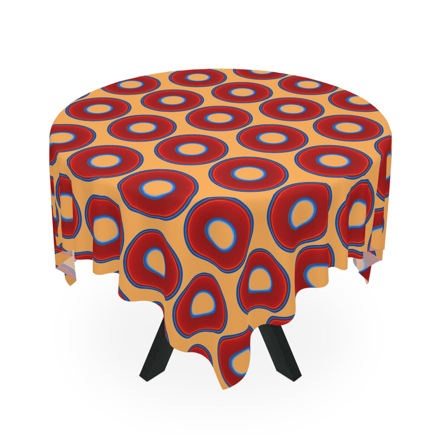 Lumpy Tablecloth - 55.1" x 55.1" - vivid red donuts w/creamsicle orange background