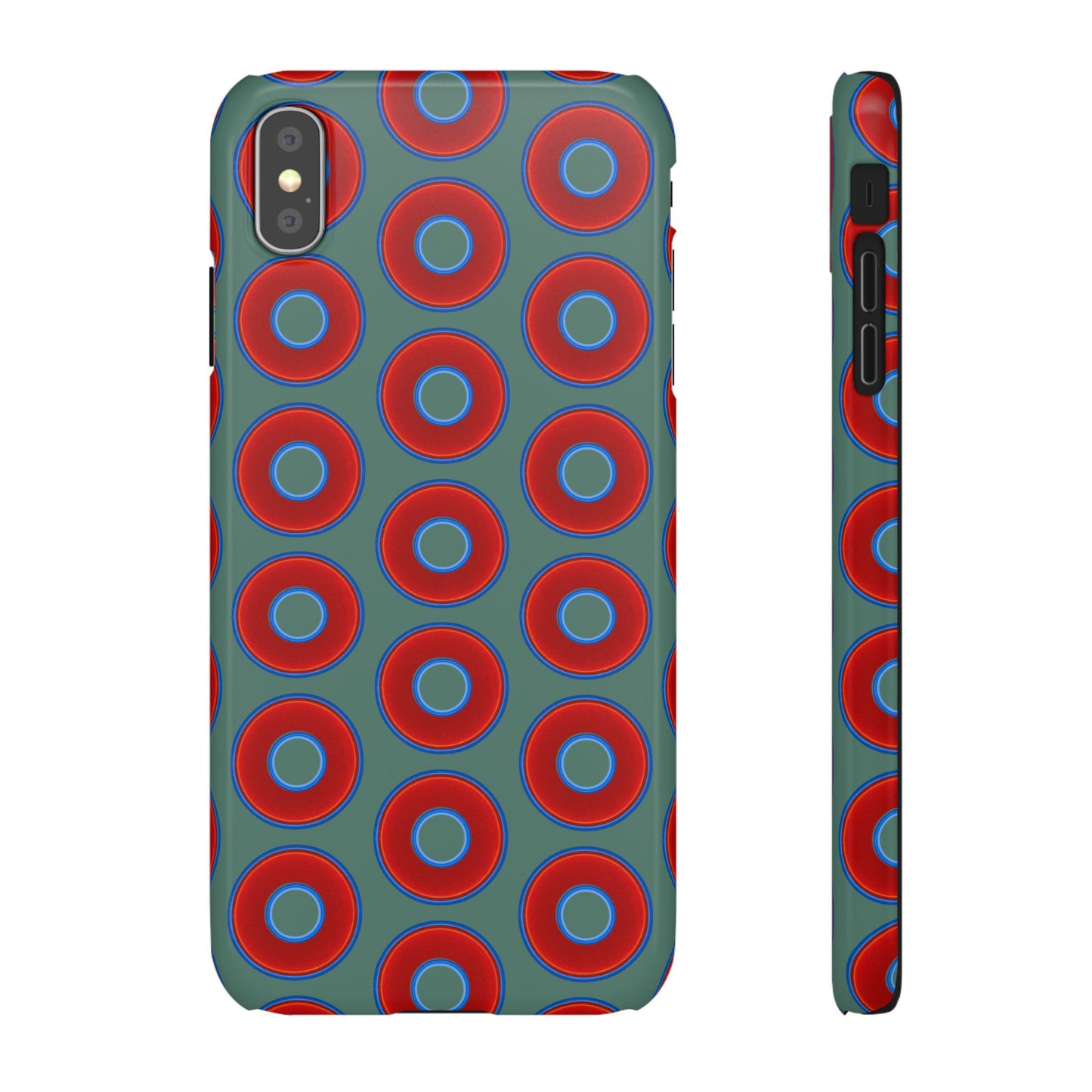 Lumpy Donut Snap Case - red vivid donut print w/Fenway green background
