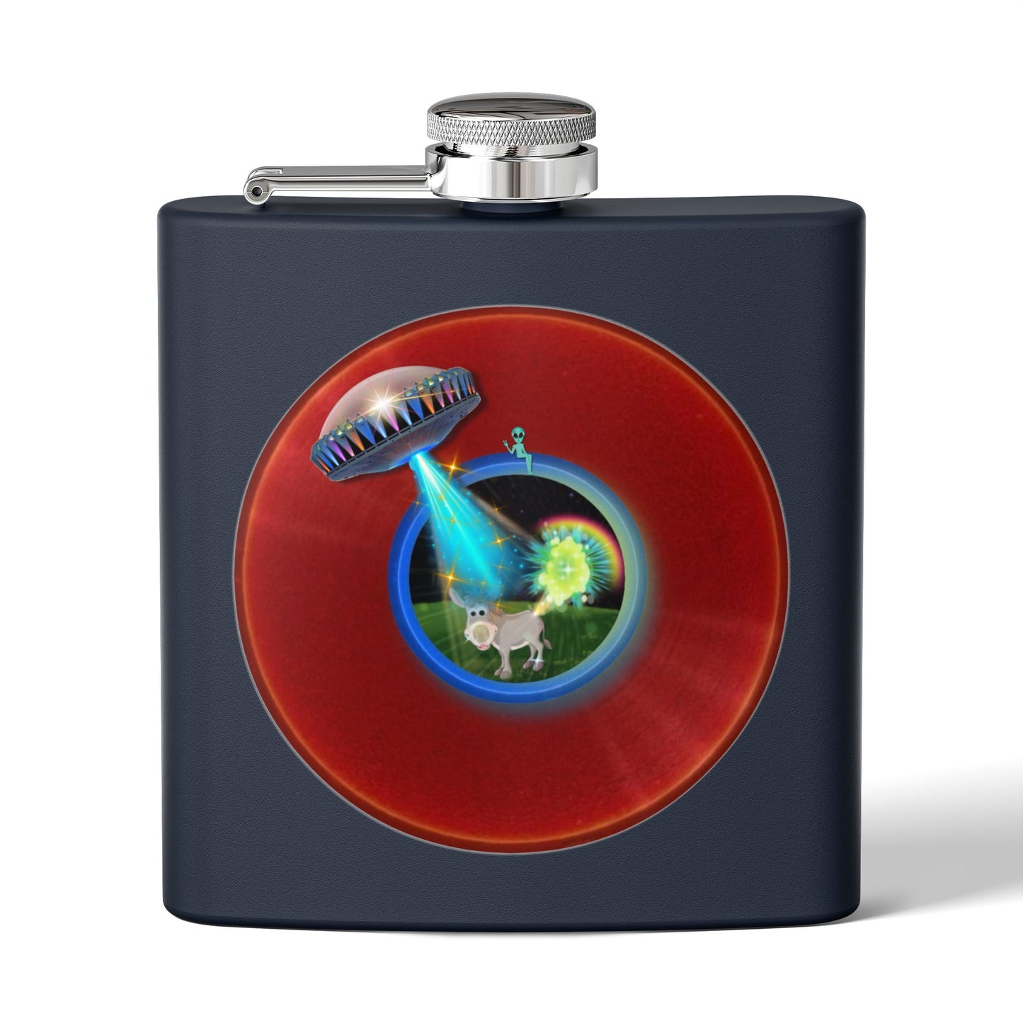 Lump's Donut Flask 6 oz -  "This Flask Scents of a Mule" - vivid red donut - [*w/your choice of 6 backgrounds]