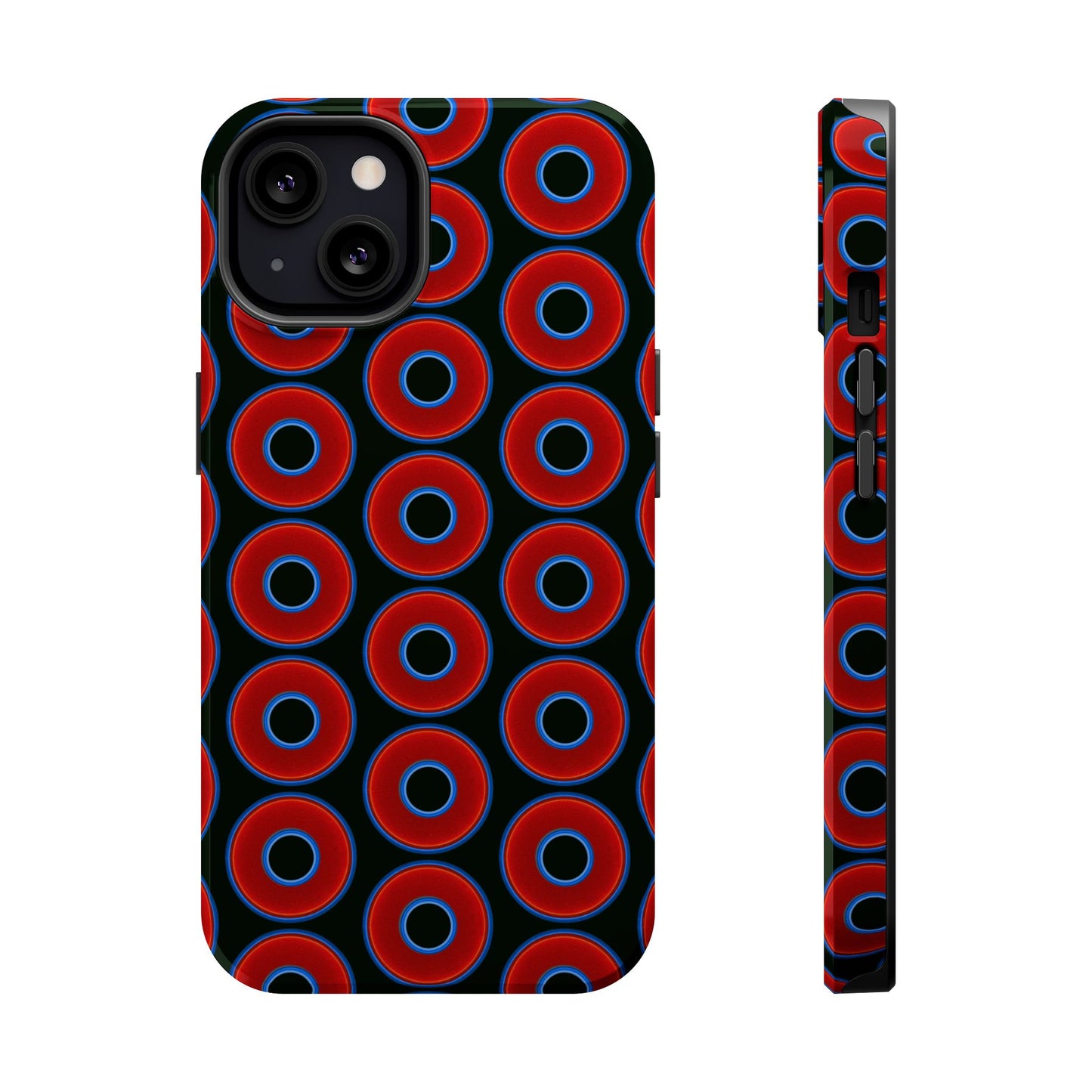 Magnetic Tough Donut Case - red vivid donut print w/midnight green background