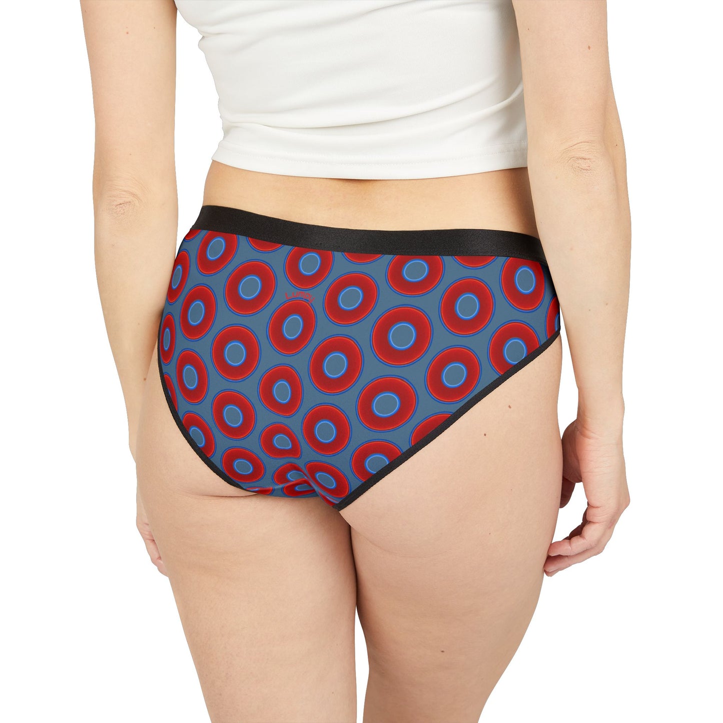 Lumpy Donut Underwear - vivid red donut print w/steel blue background