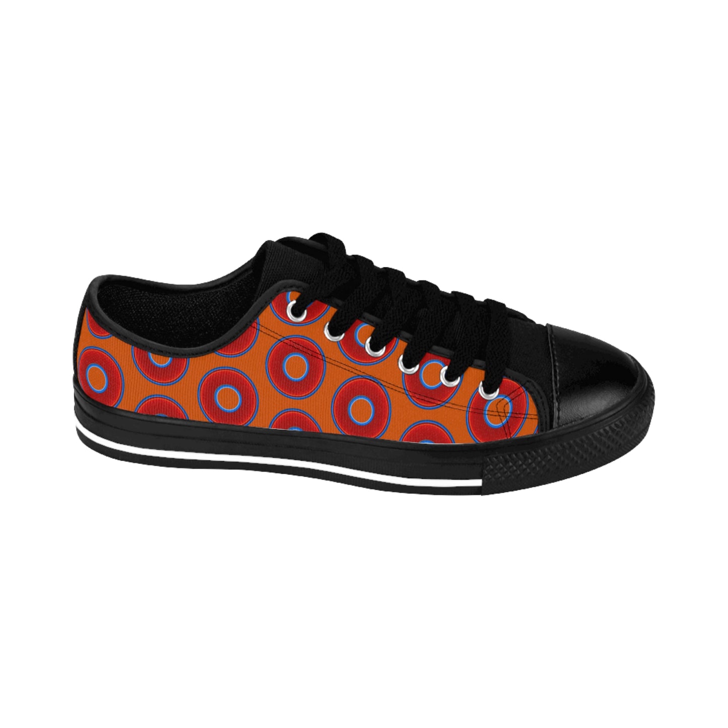 Men's Cushiony Convectors - Low Top - large red vivid donut print w/dark orange background