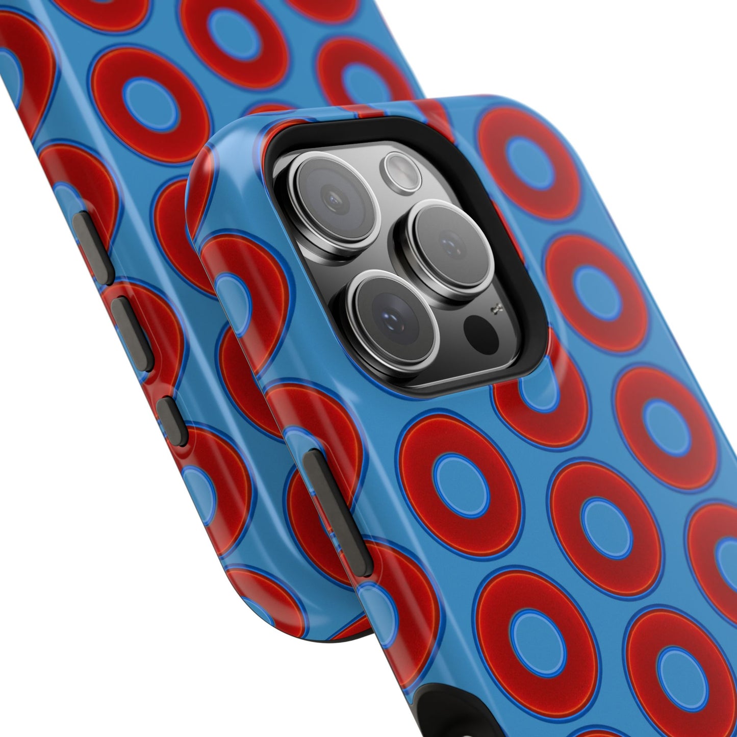 Magnetic Tough Donut Case - red vivid donut print w/light steel blue background
